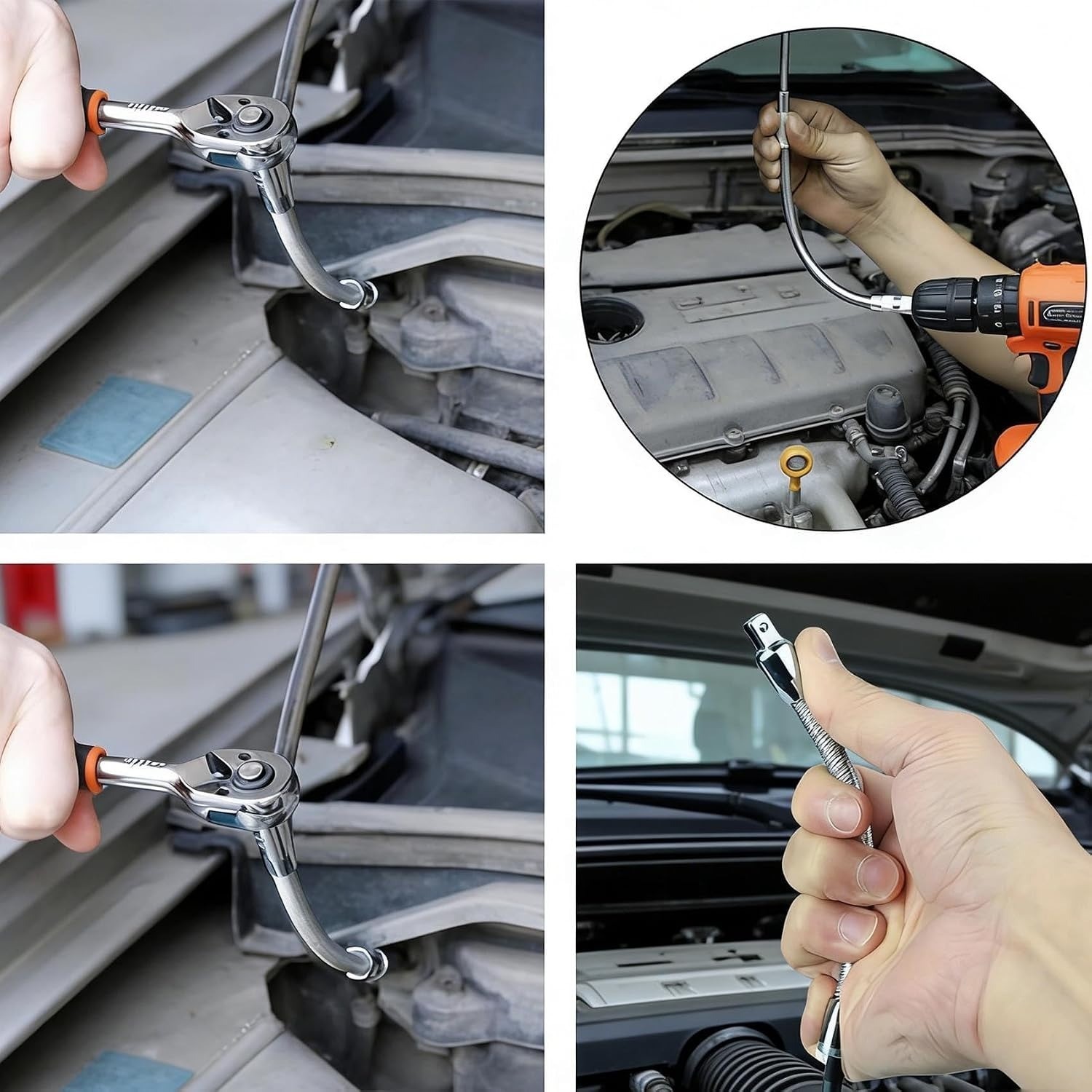 Flexible Socket Extension Rod Set, 1/4", 3/8", 1/2" Drive Adapter Kit