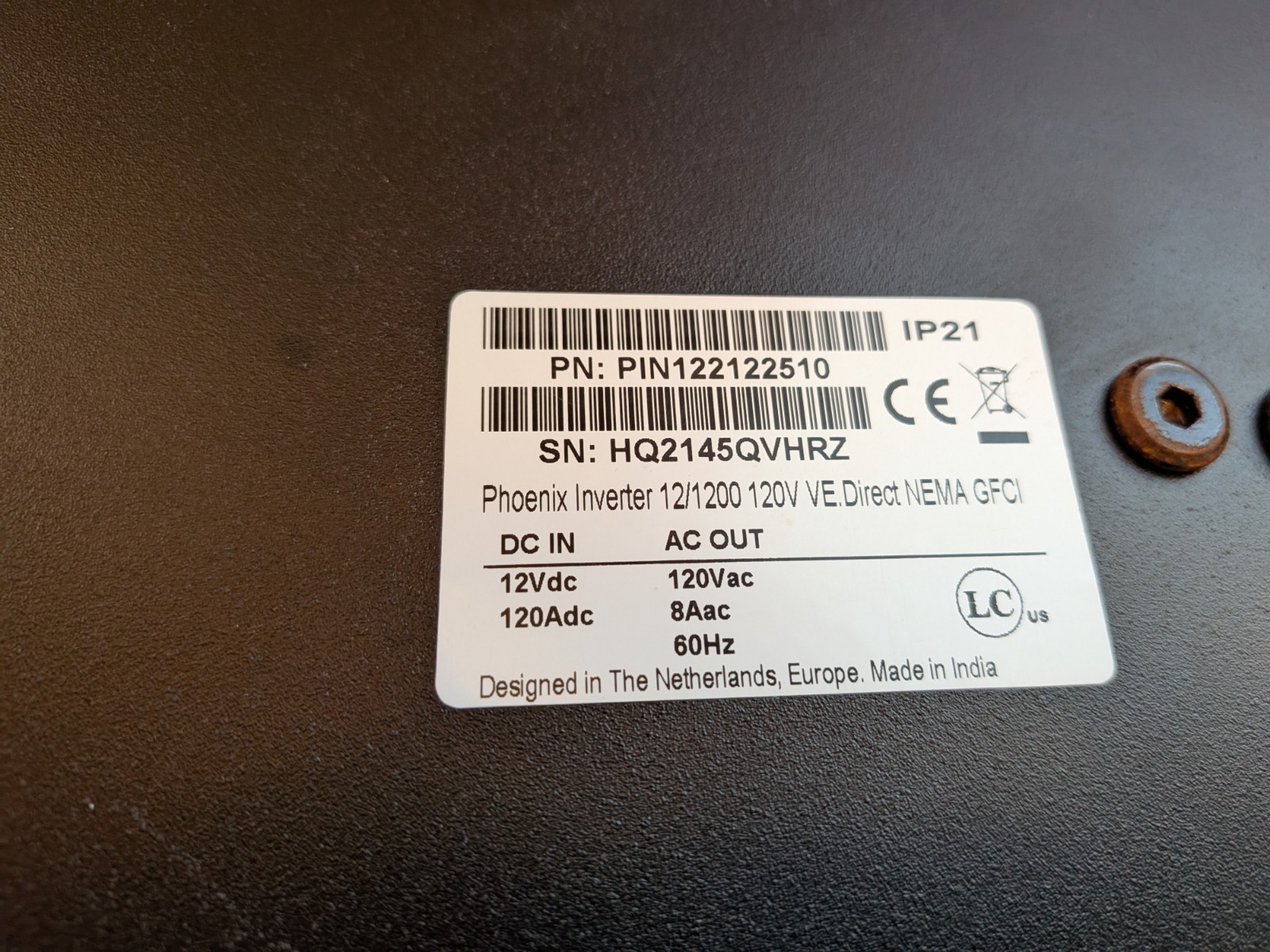 Victron Energy Phoenix Inverter 12/1200 120V VE.Direct NEMA GFCI (PIN122122510)