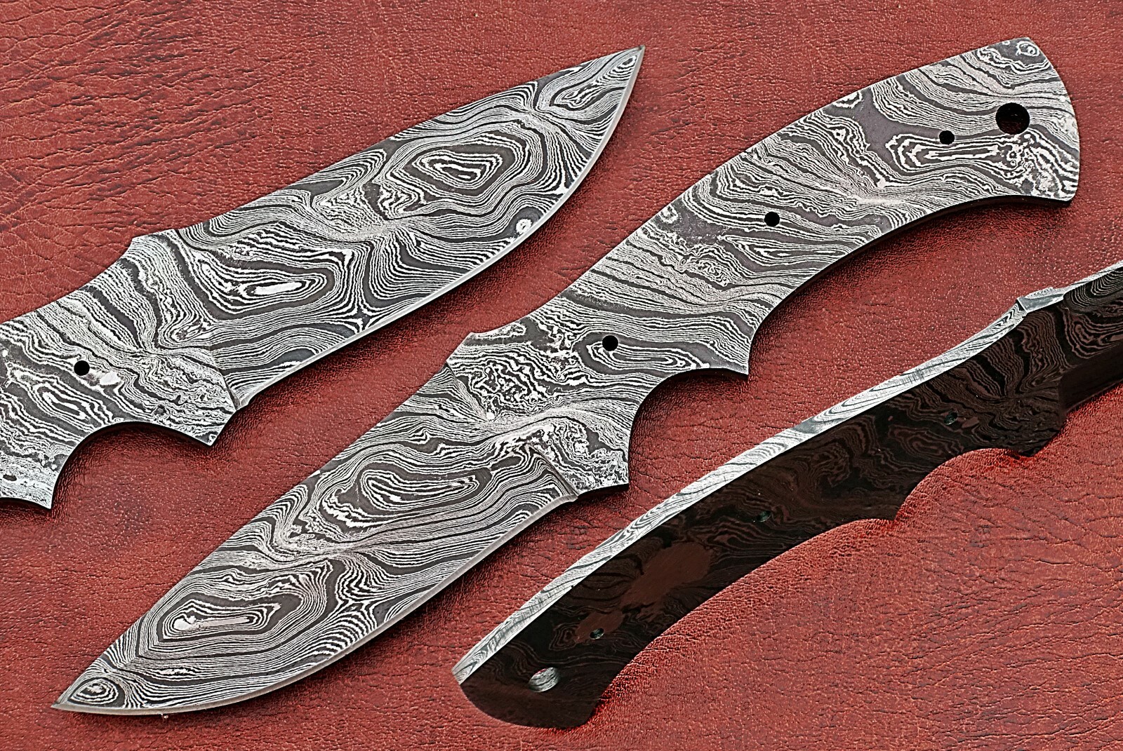 8.5" long Damascus steel drop point blank blade, 4" cutting edge