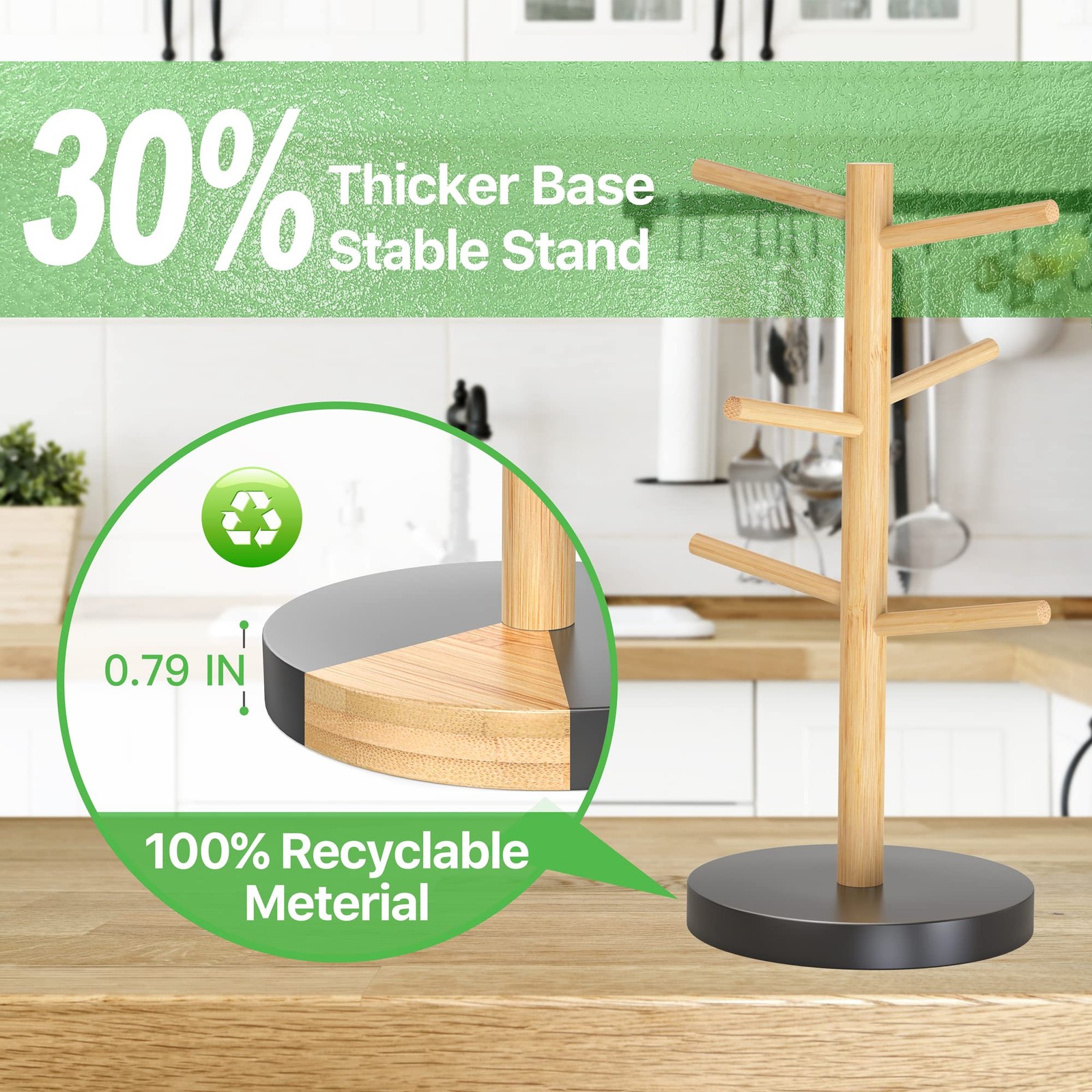 Wisuce Bamboo Mug Holder Tree, Thicker Base Coffee Cup Black