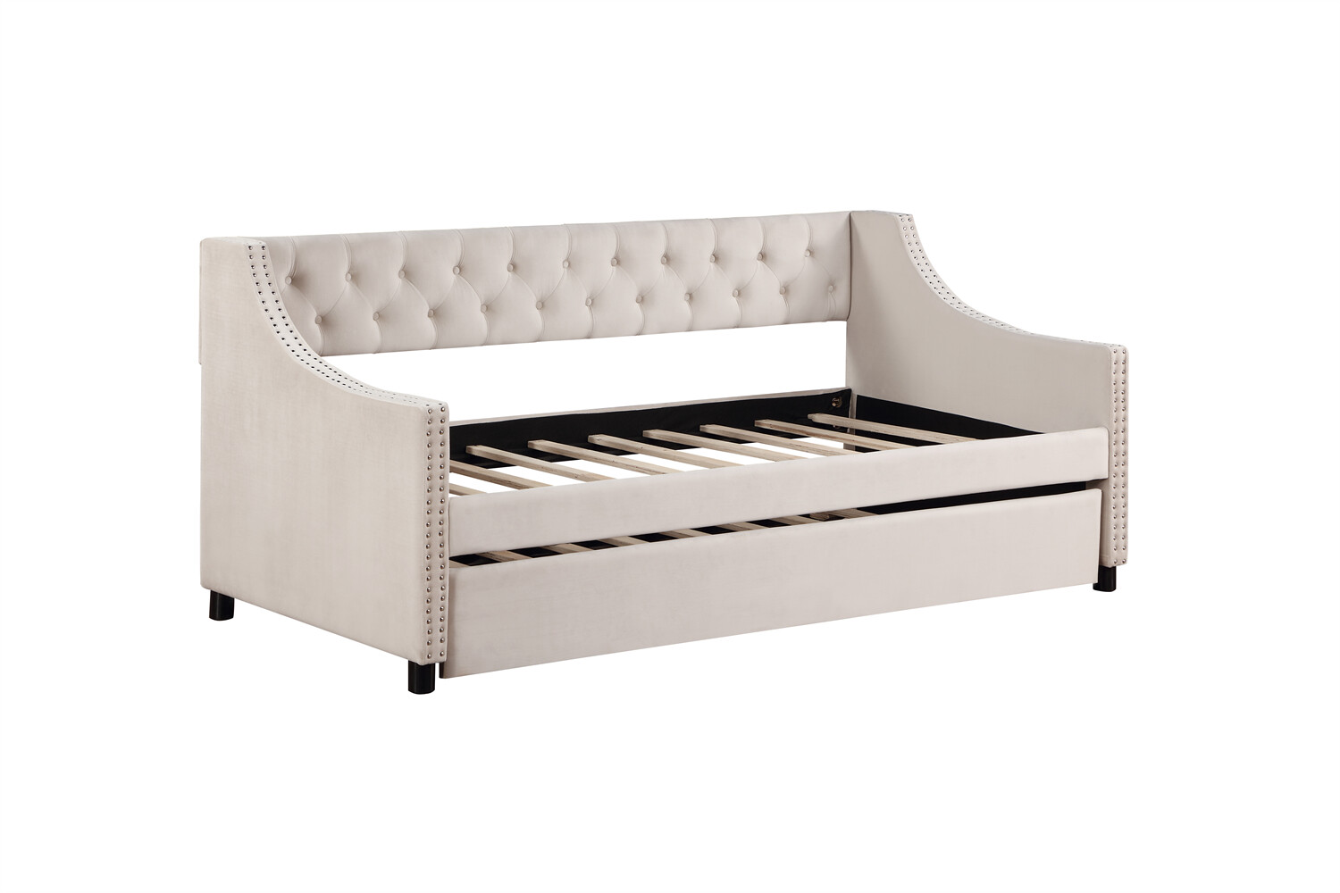 Twin/Full Size Daybed Upholstered Bed Frame Sofa Bed with Trundle Bed Beige/Grey