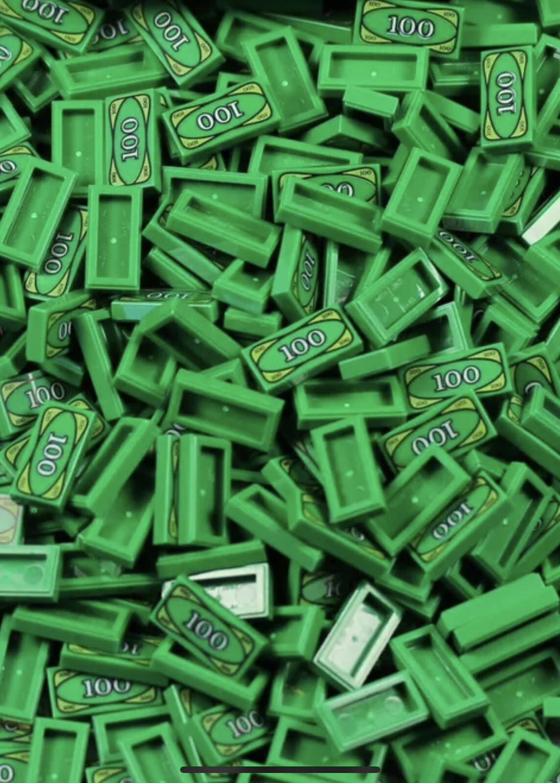 Lego 250 Pieces Money Tile / City Mini Figures 1x2 Green Tiles With 100 pattern