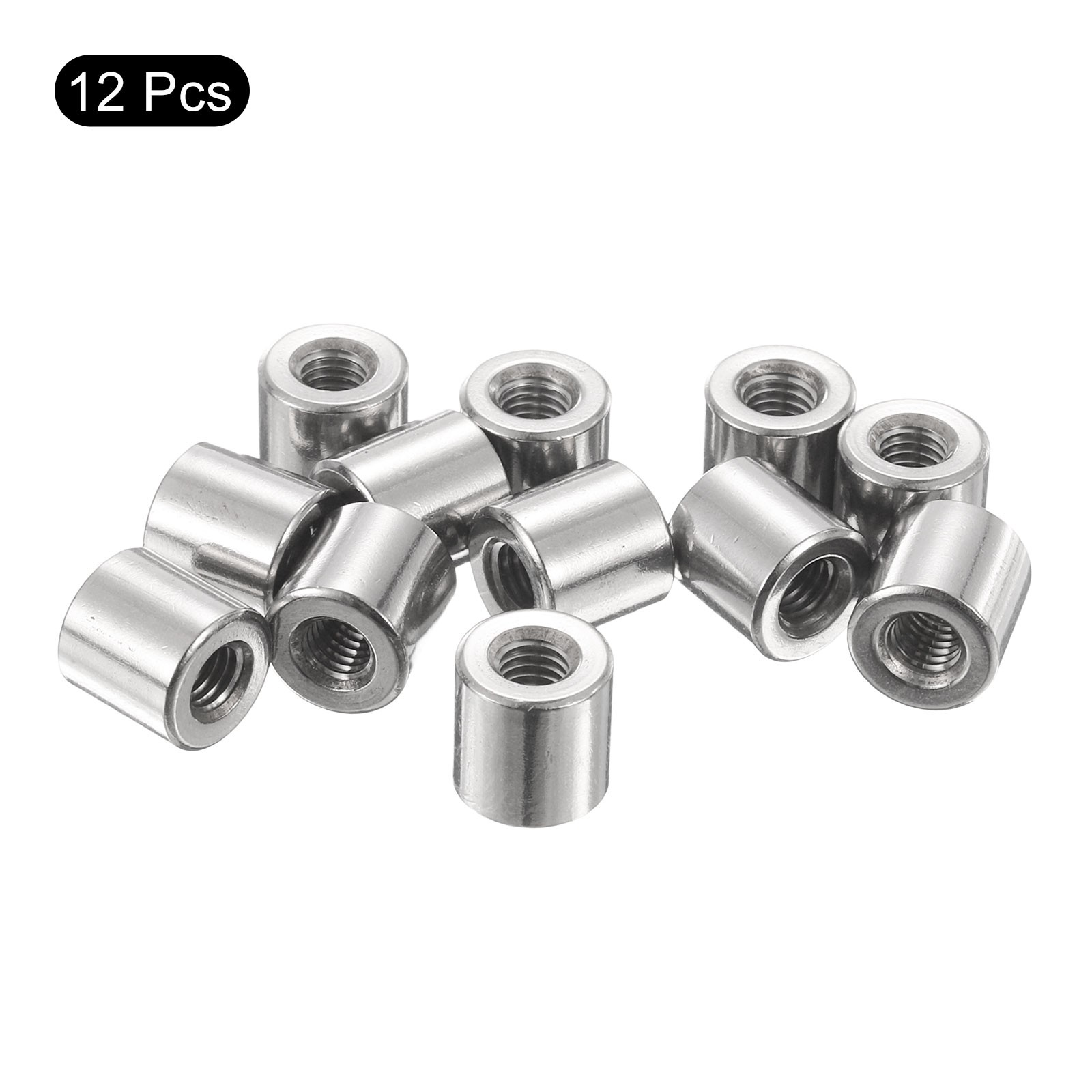 12Pcs Round Connector Nuts, M5x10x10mm Coupling Nut Sleeve Rod Bar Stud Nut