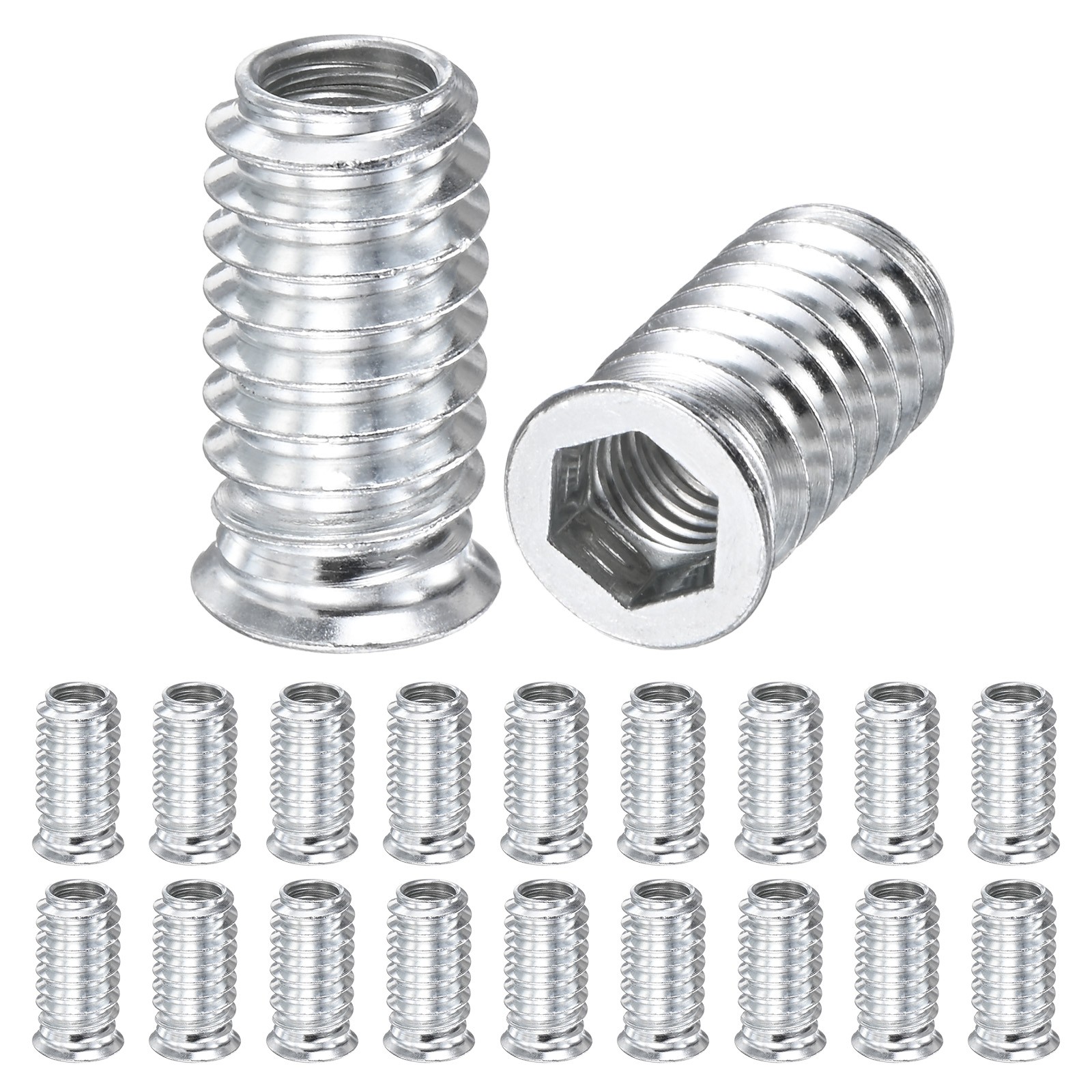 20-Pack Threaded Inserts for Wood, M8x25mm Threaded Insert Nuts [Silver Tone]
