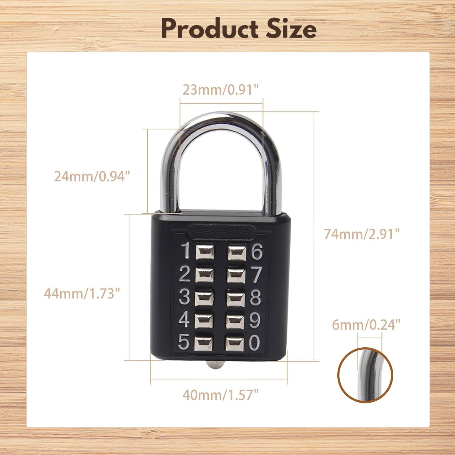 1Pcs 10-Digit Combination Padlock Push Button Lock for Locker Gym Case Drawer