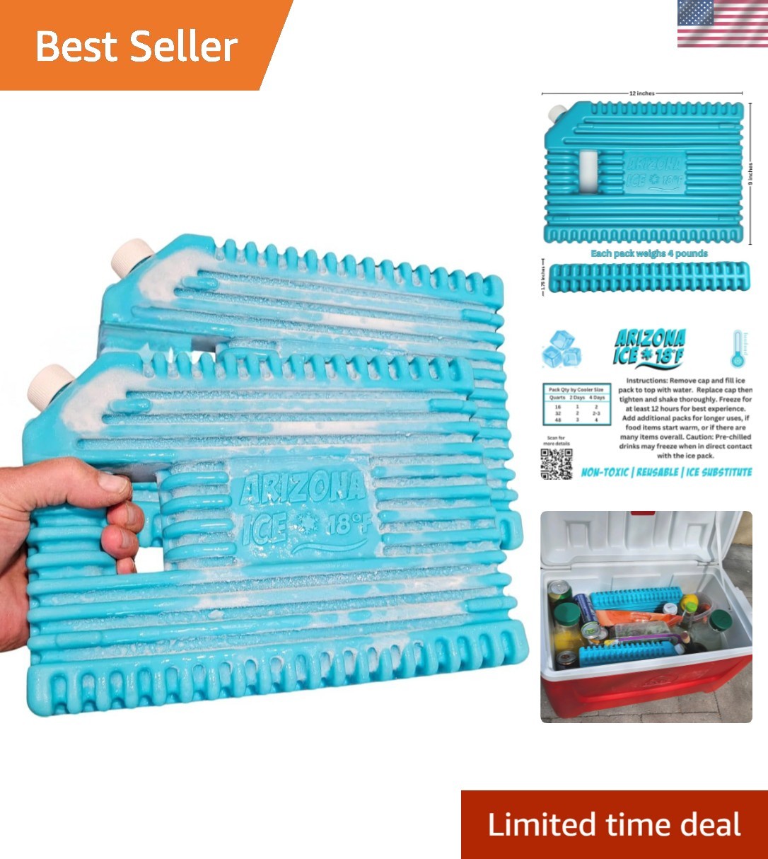 Arizona Ice Large Industrial Ice Packs | Replaces 10lbs of Ice |18°F -8°C | D...