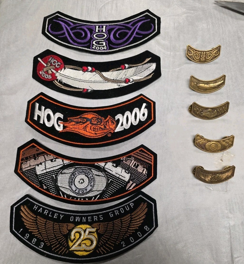 Vintage Lot of 5 Harley Davidson HOG /Rocker Patches & Pins 2004-2008 New