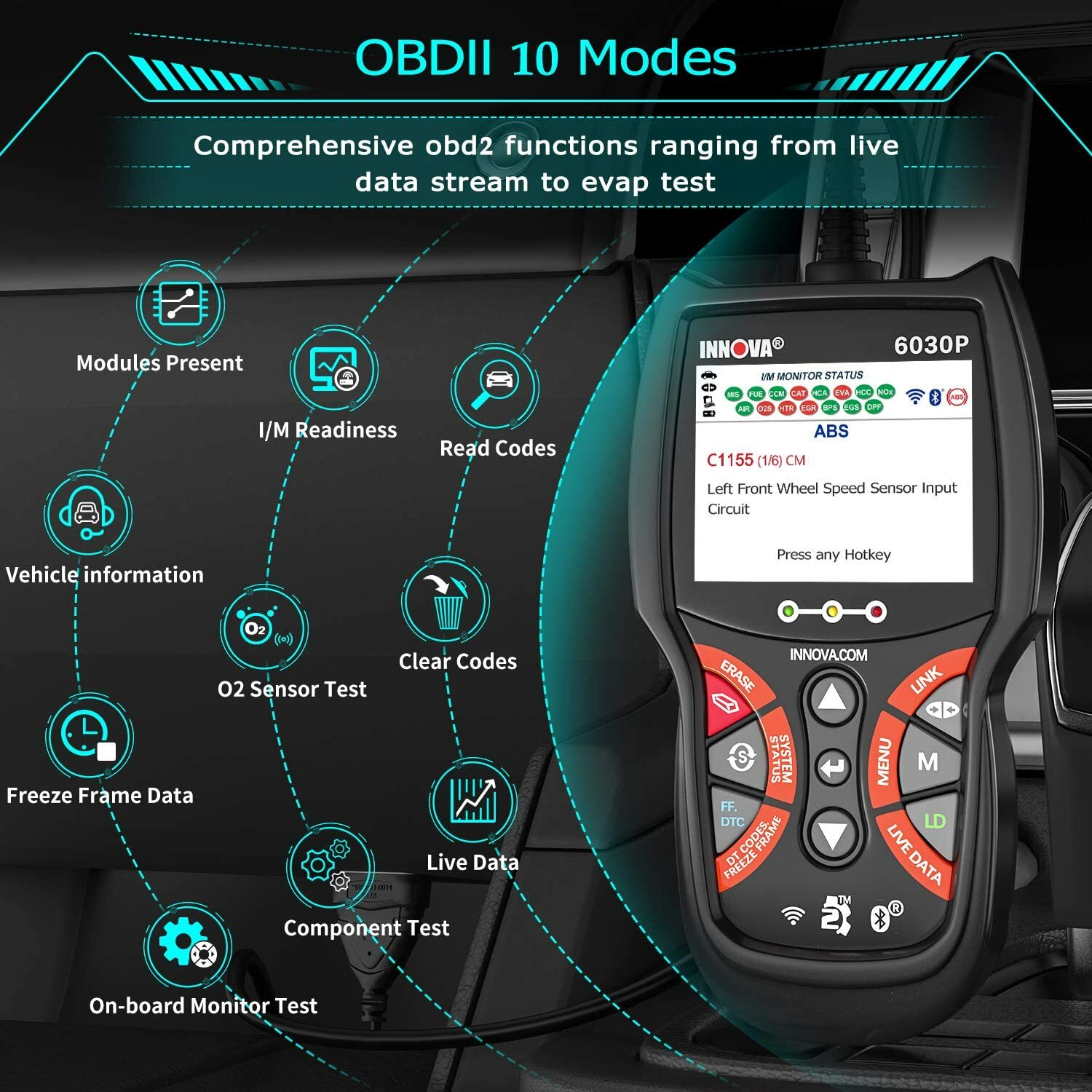 INNOVA Scanner OBD2 Car Code Reader ABS Engine Battery Diagnostic Tool Liva Data