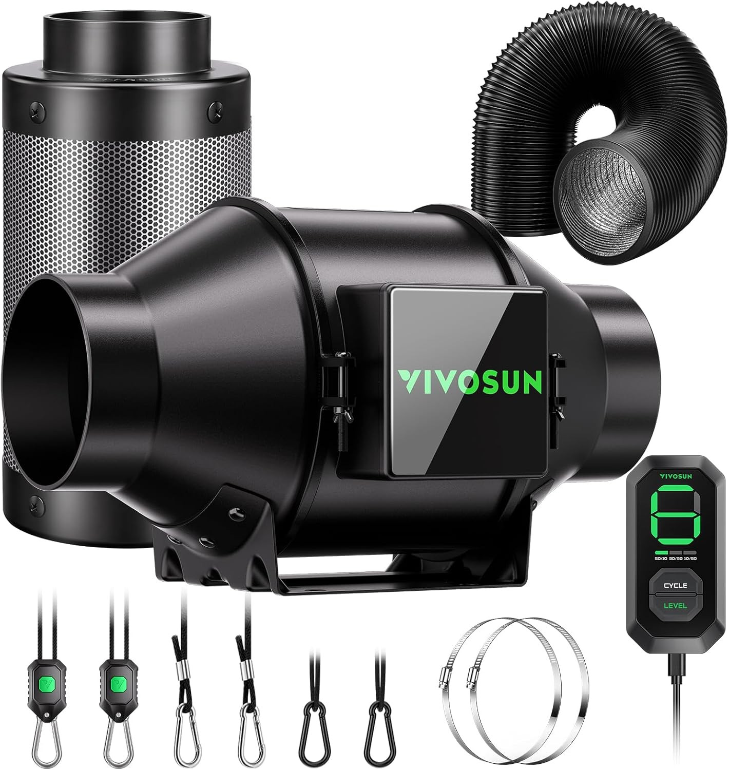 VIVOSUN Smart Air Filtration G4 Kit 4" Inline Duct Fan Carbon Filter Grow Tent