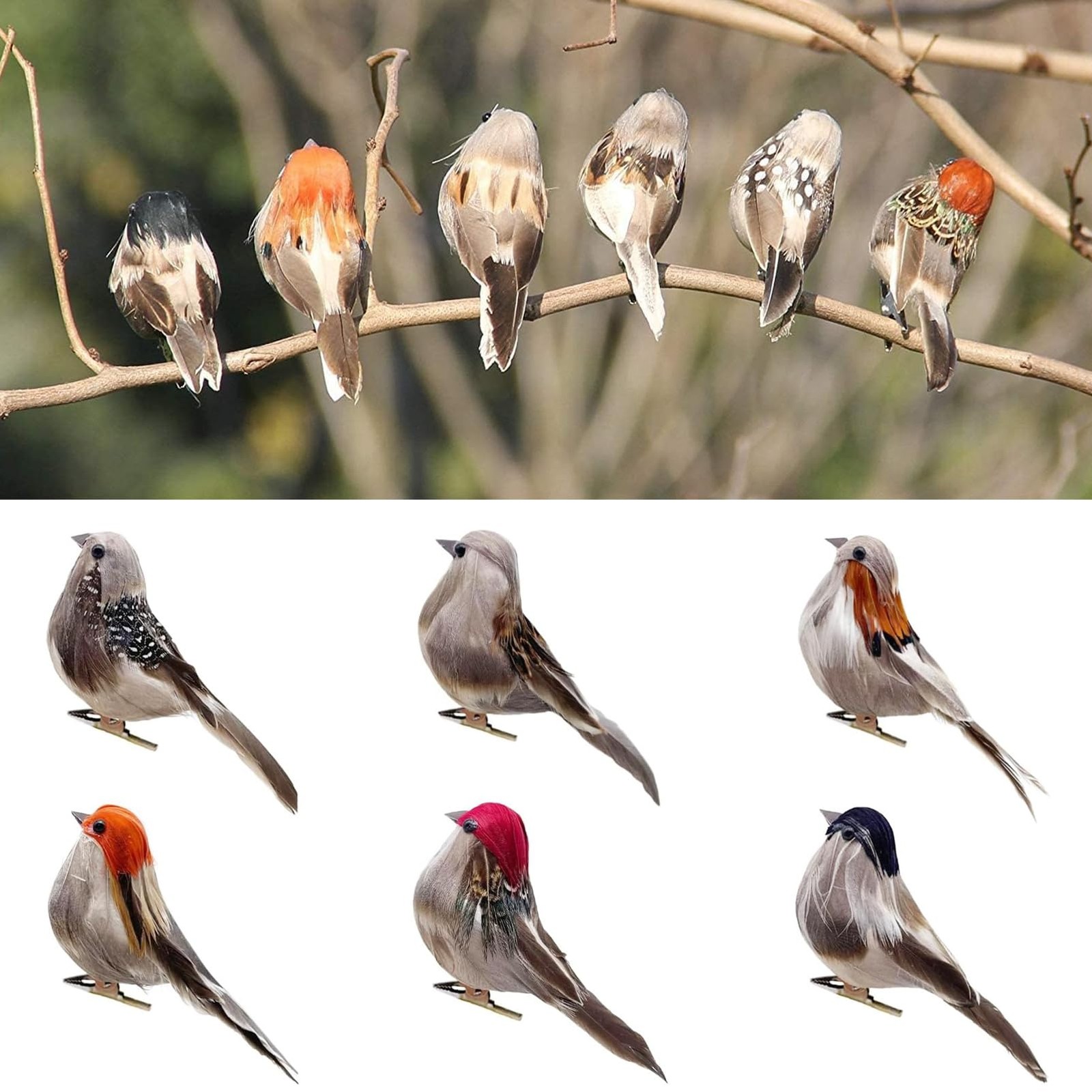 6pcs Artificial Birds Realistic 3.9-Inch Simulation Foam Feather Sparrow Bird...