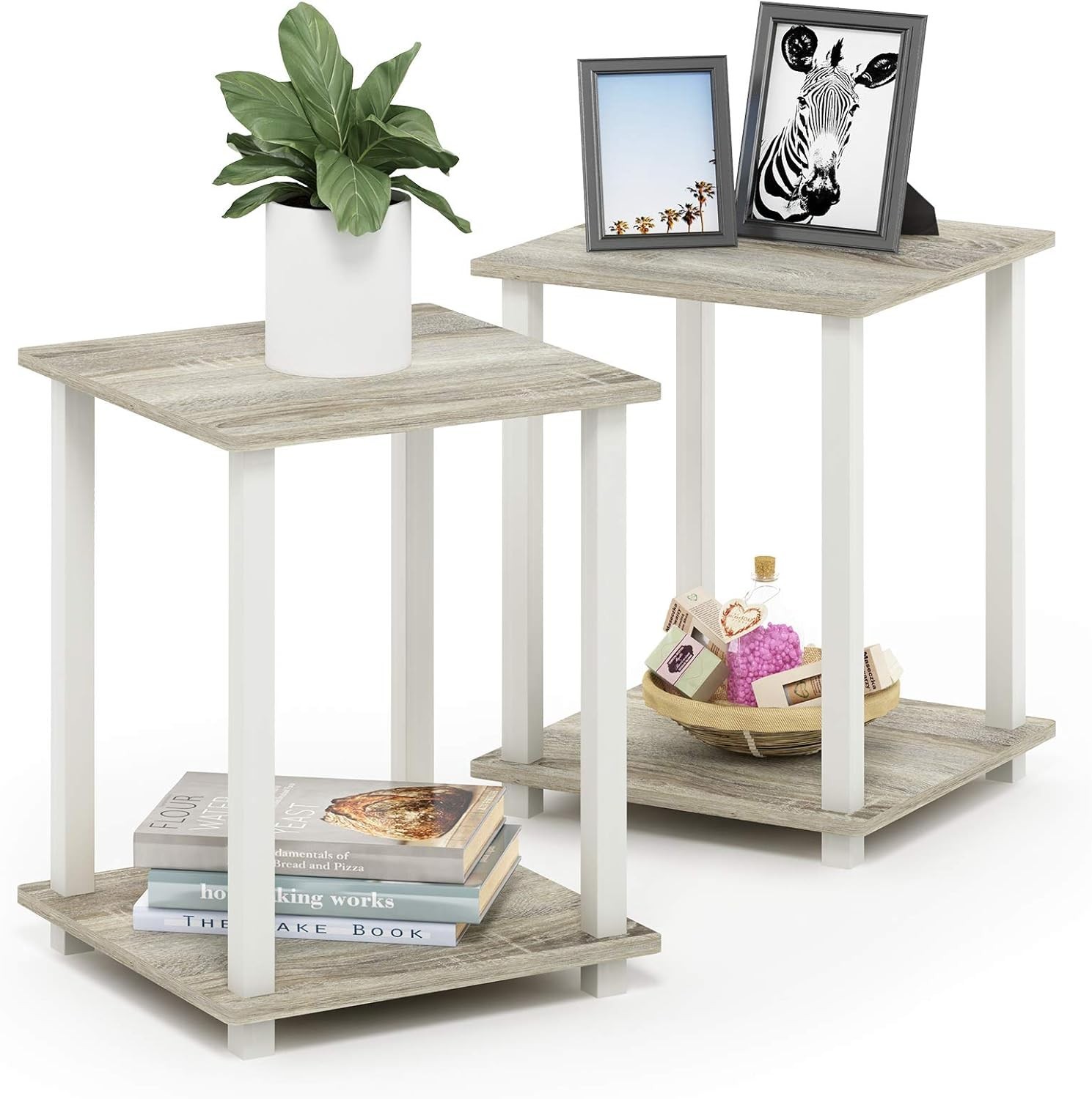 SIMPLISTIC Side Table Set of 2 2-Tier Square Modern End Table Nightstand Night