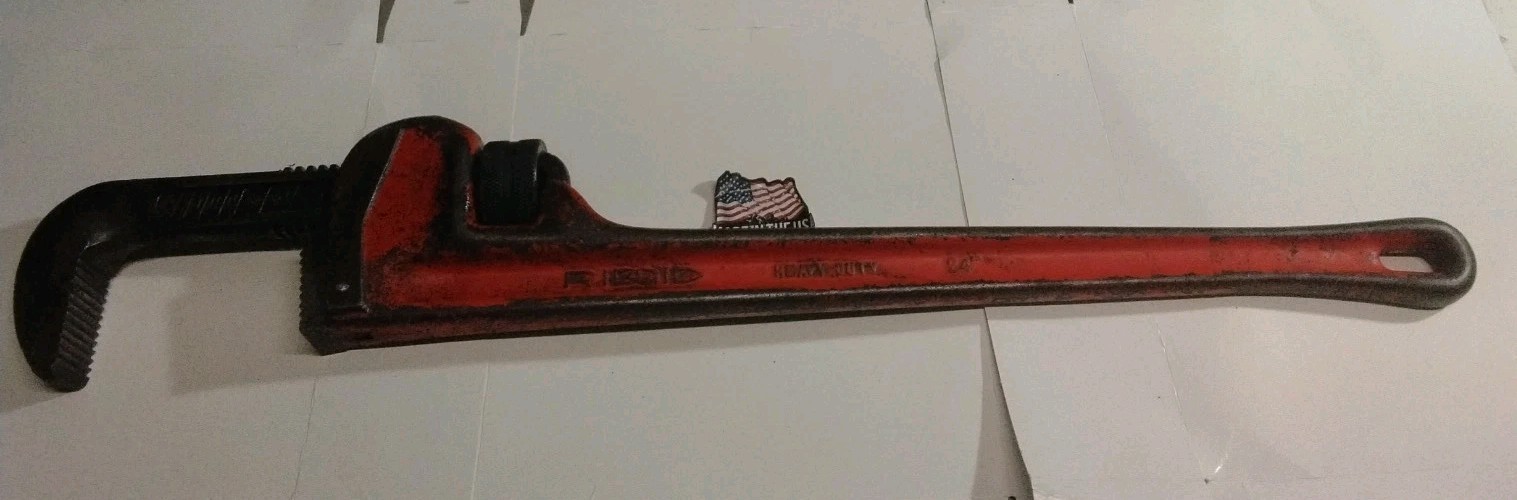 Vintage Ridgid 24" Heavy Duty Pipe Wrench Adjustable MADE in The USA OHIO