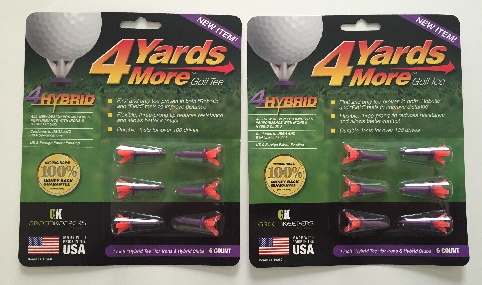 (2) 4 Four Yards More 1" HYBRID Golf Tees 6 Pack PURPLE 12 TEES TOTAL