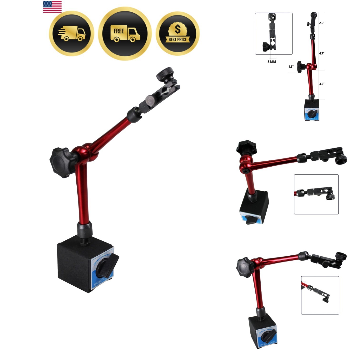 HFS R 132lbs/60kg Max Pull Clamping Hole Diameter 8mm Magnetic Base Adjustabl...