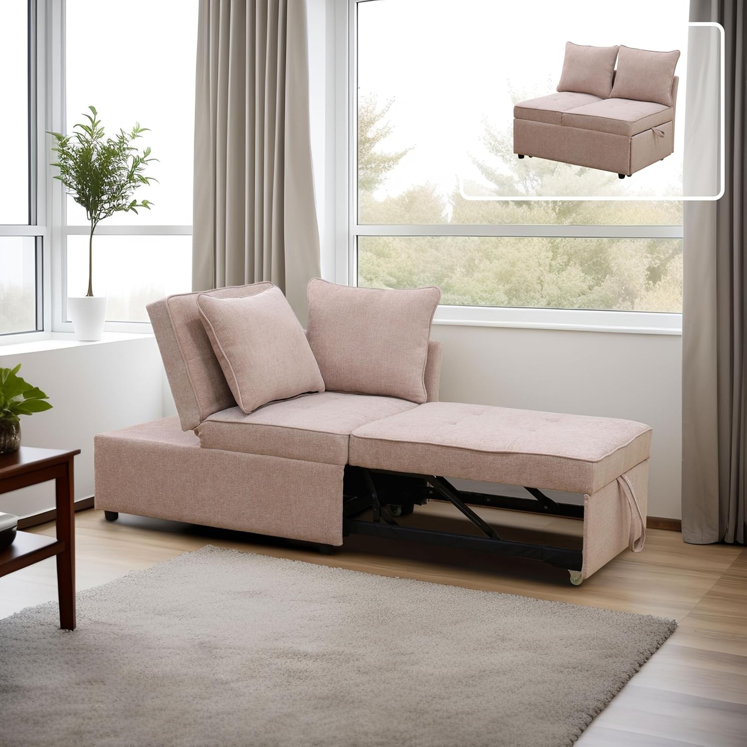 Sleeper Sofa 4-in-1 Convertible Ottoman Couch Bed Modern Sackcloth Futon Sofa