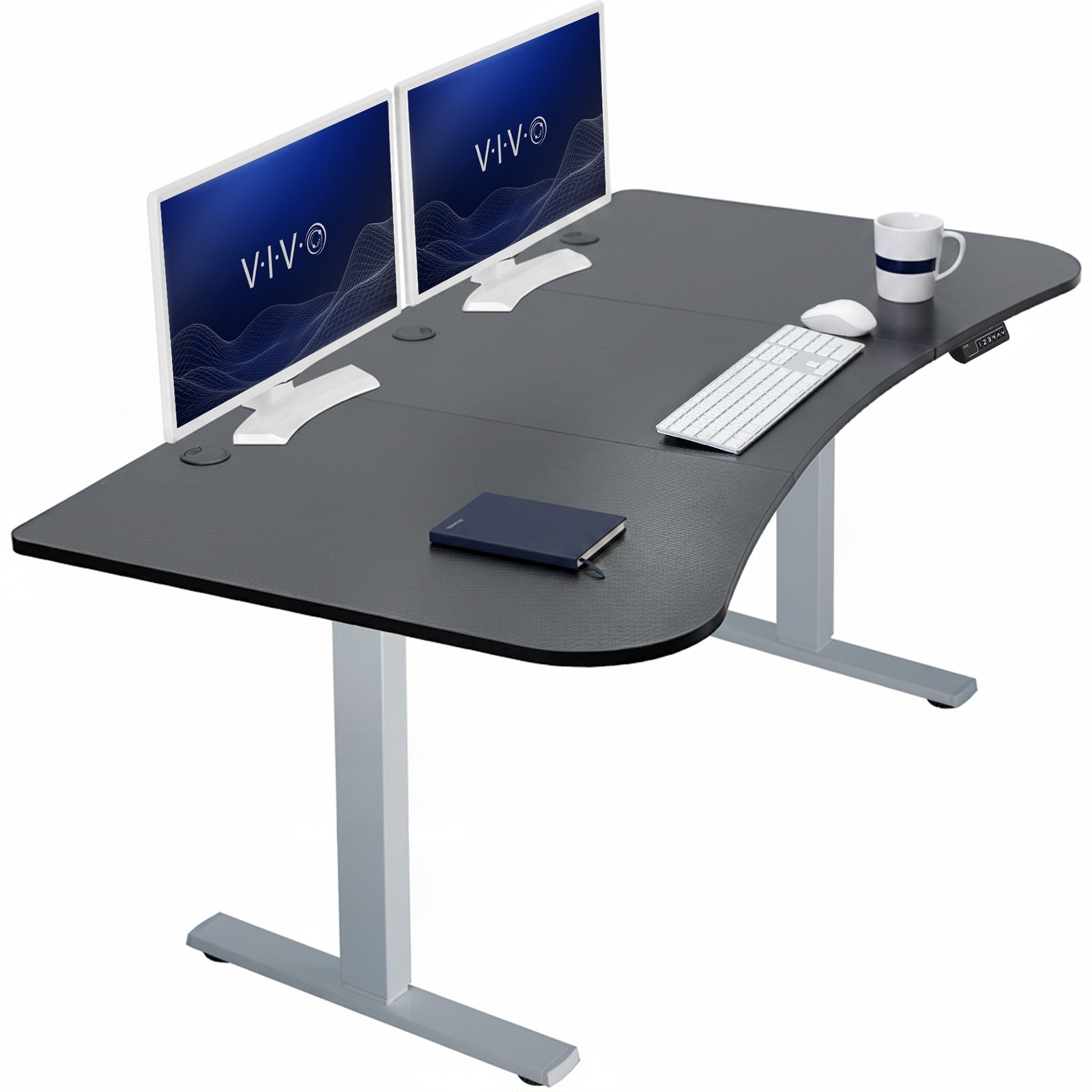 VIVO Electric 63” x 32” Standup Desk, Black Carbon Fiber Tabletop, Gray Frame