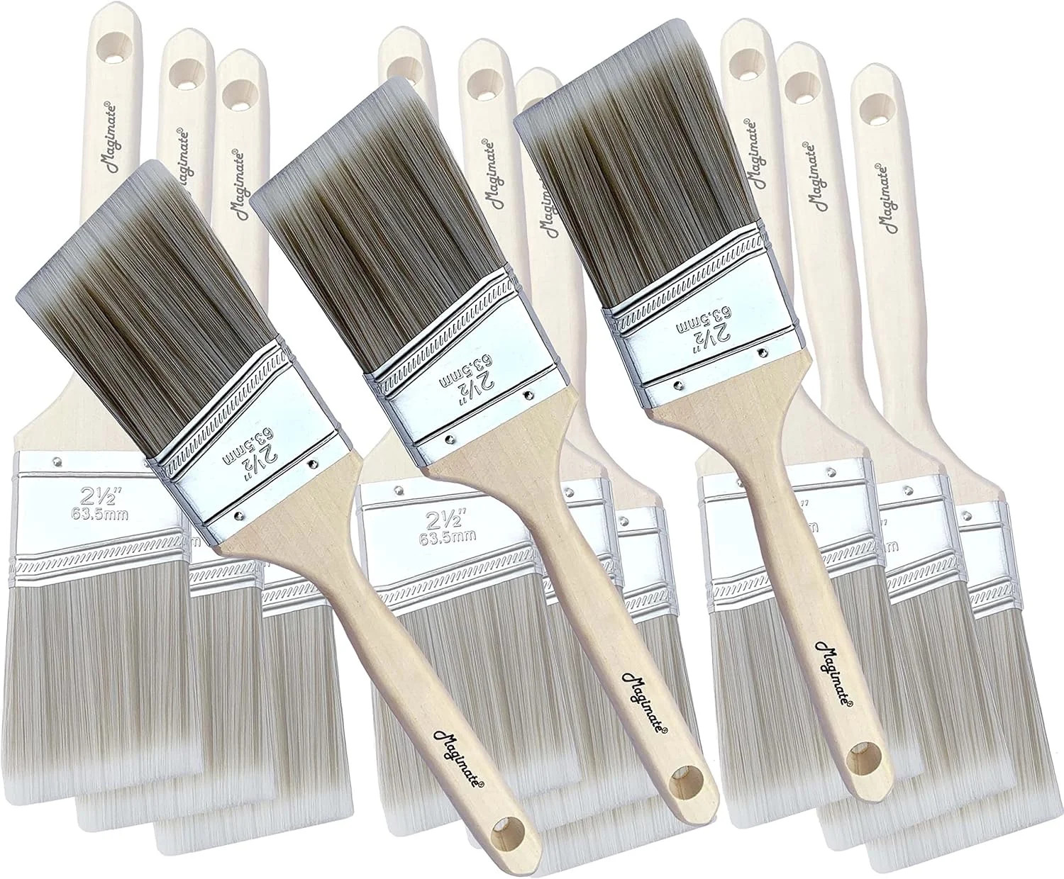 Magimate 2 1/2 Inch Angled Stain Brush Bulk Pack, Wood Paint Brushes for Trimmin