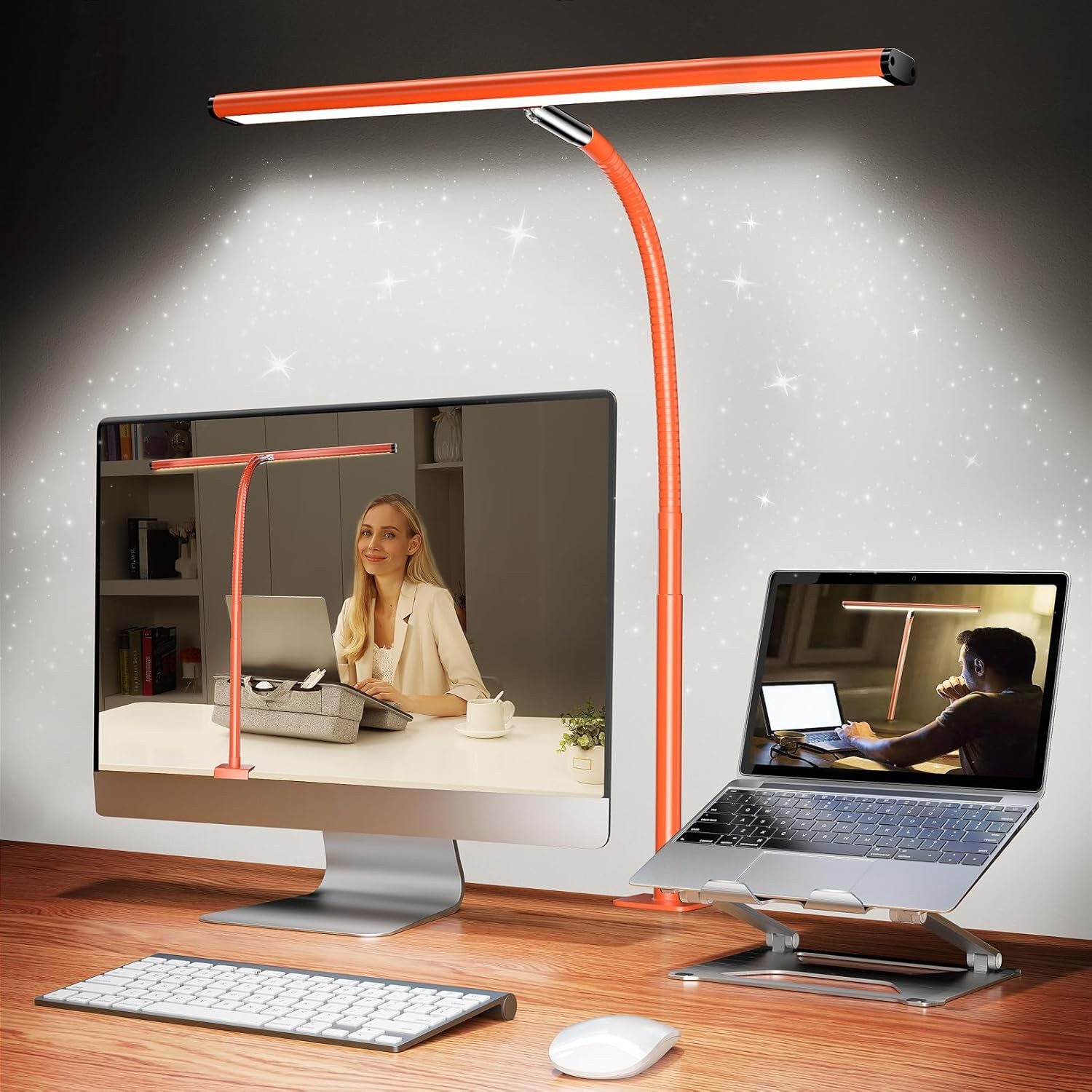 LED Desk Lamp for Office Home, Eye-Caring Light with Standard, Orange