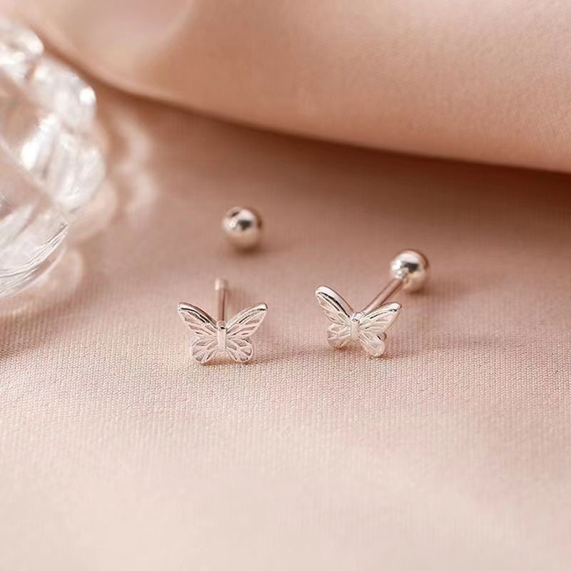 1Pair Hollow Bowknot Ear Bone Nail Glossy Butterfly Spiral Stud Earrings