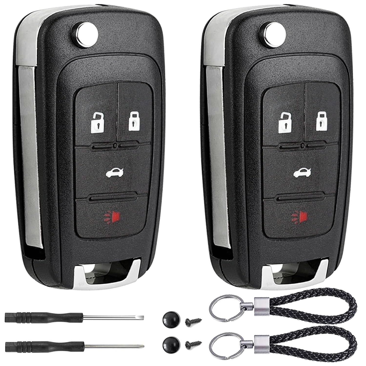 2 Pack Flip Key Fob Case Shell Replacement 4 Button for Chevy Cruze Black