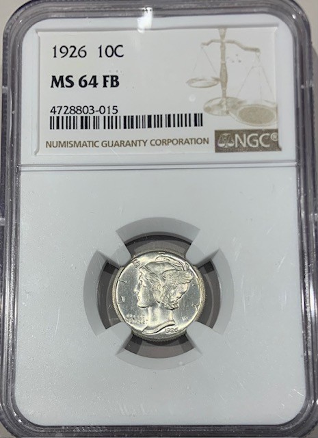 1926 Silver Mercury Dime 10C - NGC MS64 FB - Tremendous Luster!
