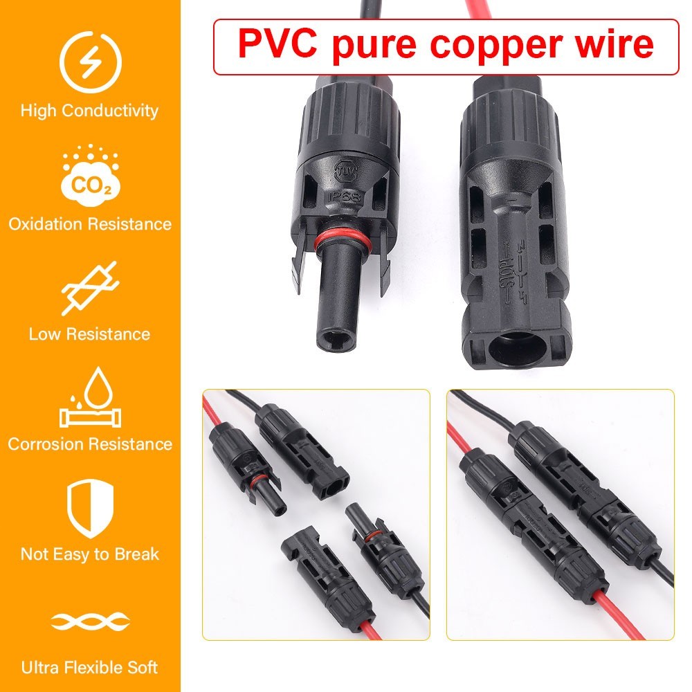 Extension Cable 12AWG solar panel wire red black cable 10ft/3m solar panel cord