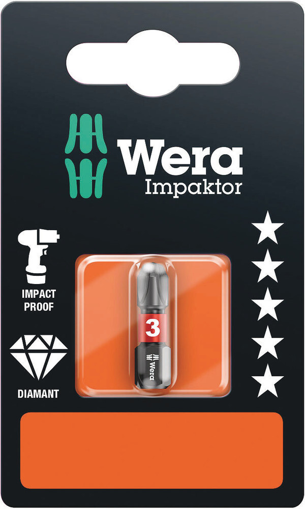 Wera 073917, 851/1 IMP DC SB Impaktor Bits, PH 3 x 25 mm