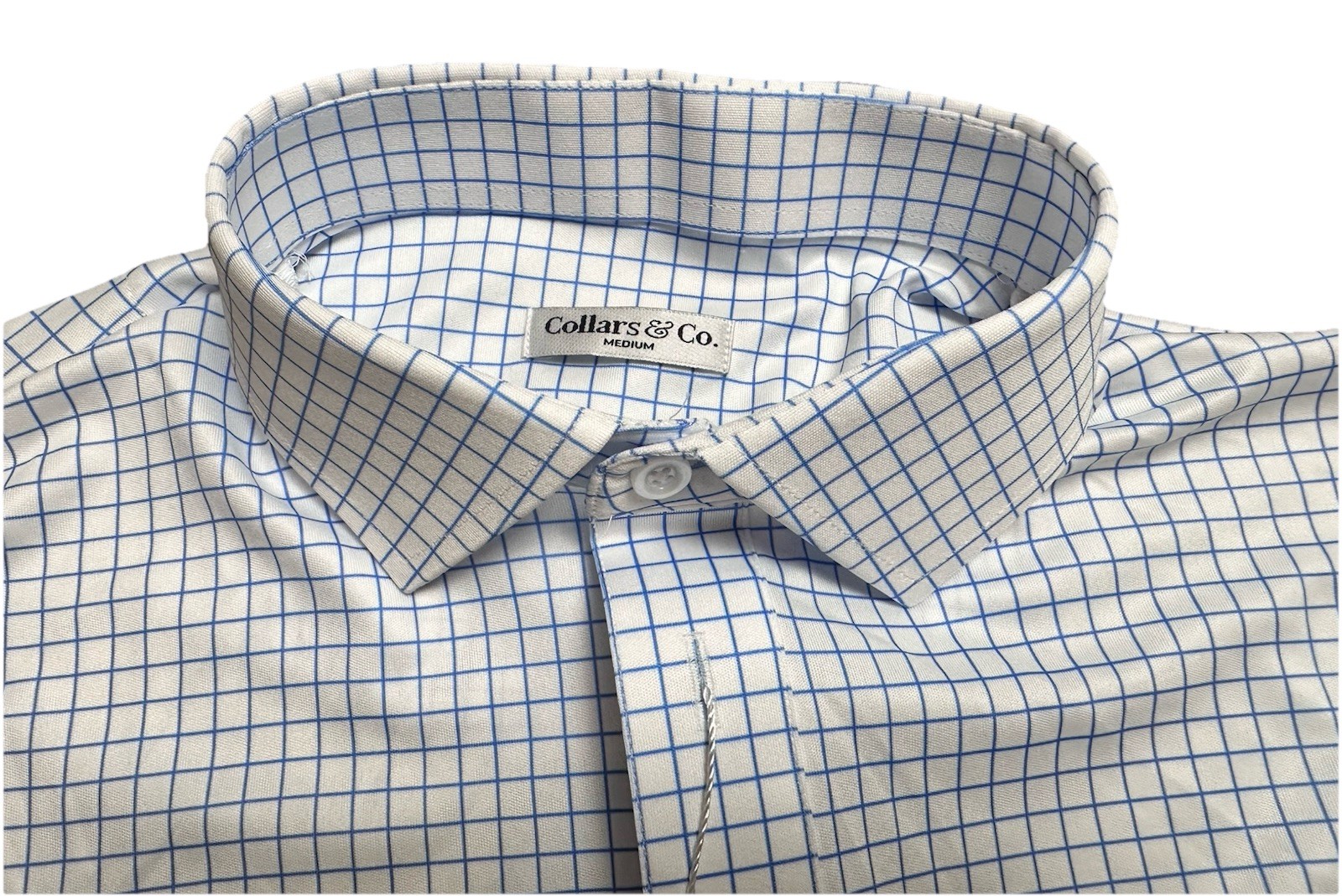 NEW Collars and Co Mens Original Dress Collar Grid Polo Shirt Blue/White Medium