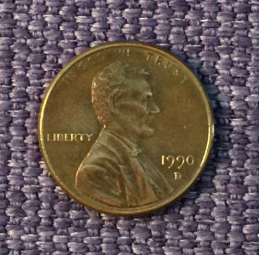 1990 D Lincoln penny, very nice, actual coin in picture free S/H