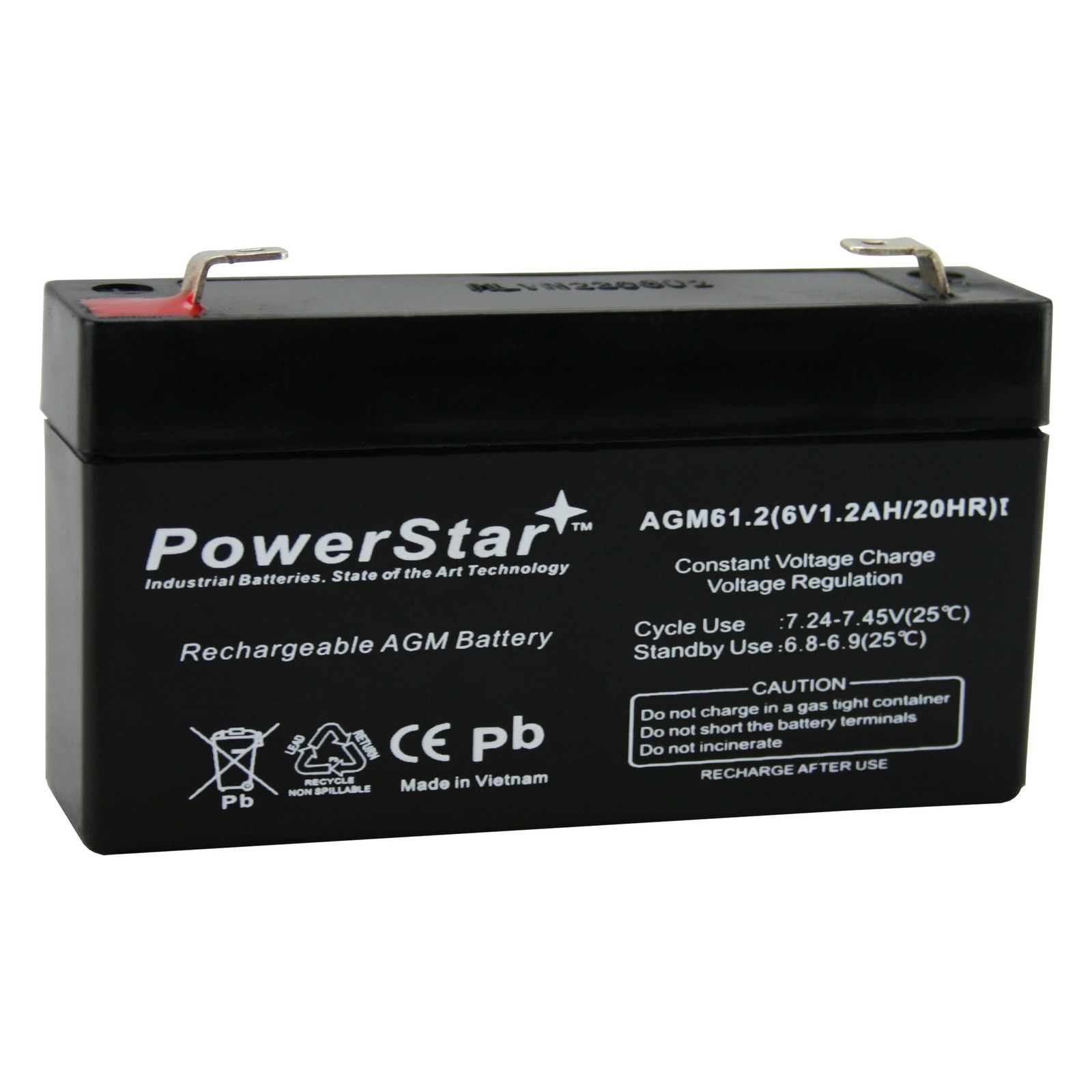 PowerStar 6V 1.2AH F1 SLA Battery for DJW6-1.2 6V1.3AH 6V1.4AH 6V1.2AH Black