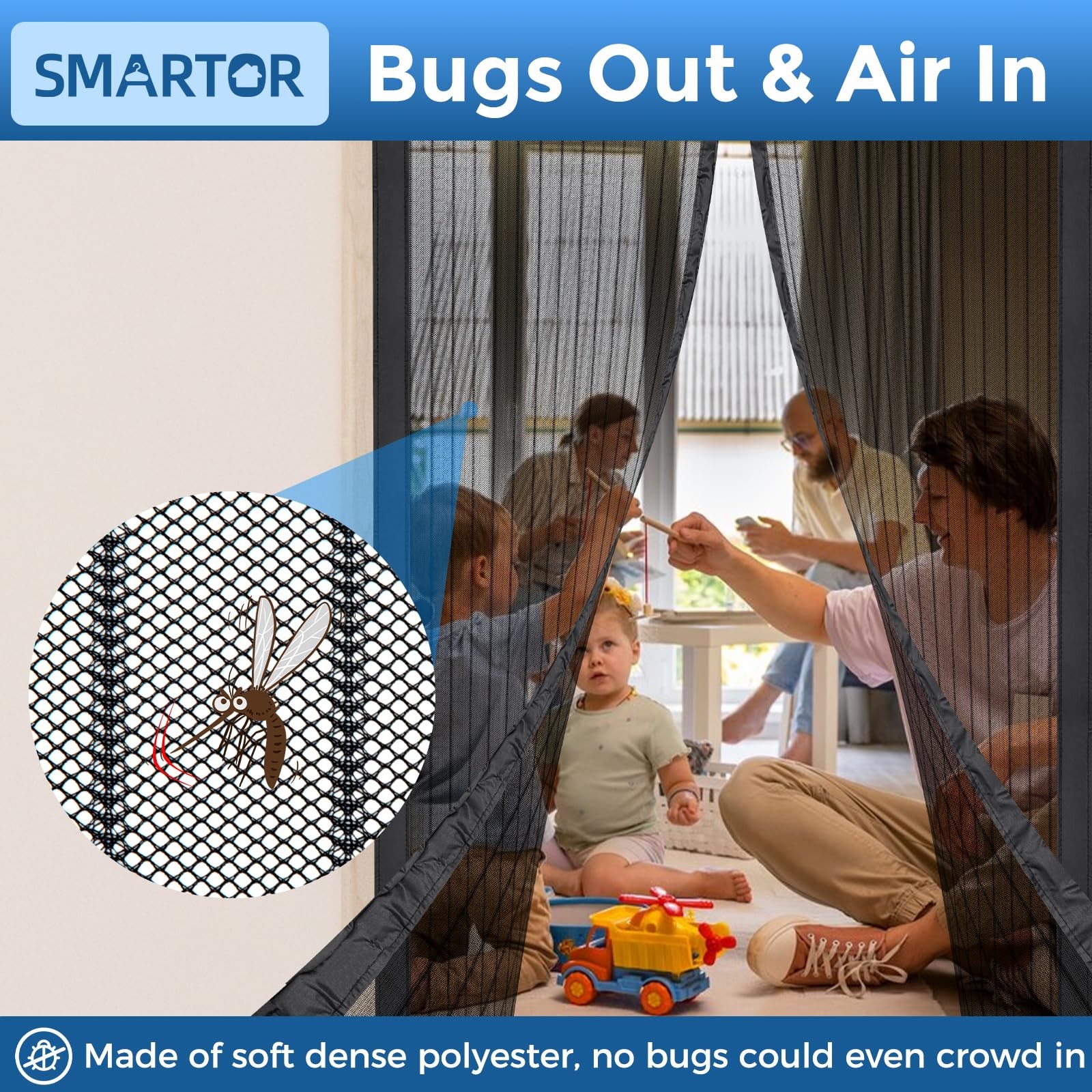 Smartor Magnetic Screen Door Magnetic Closure Fits 36"x82" Doors |Polyester ...