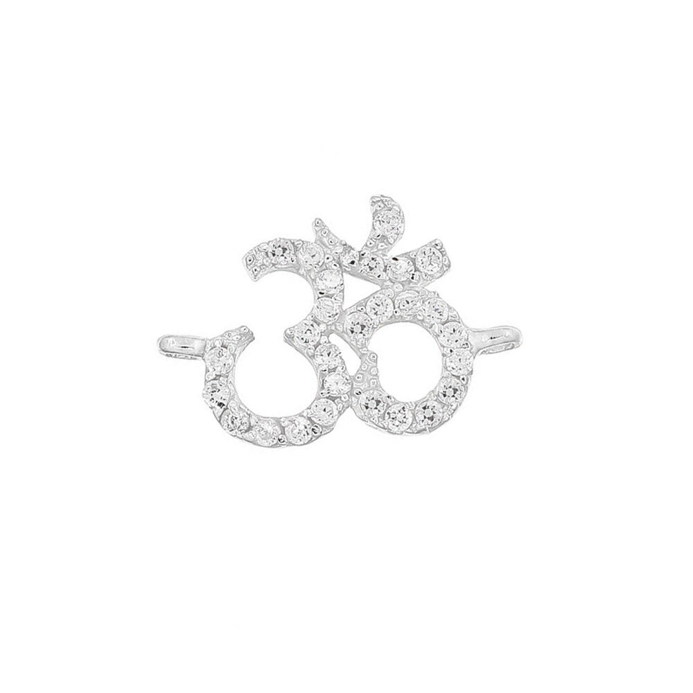 Sterling Silver CZ Hinduism symbol OM Necklace Link Connector Pendant #97934