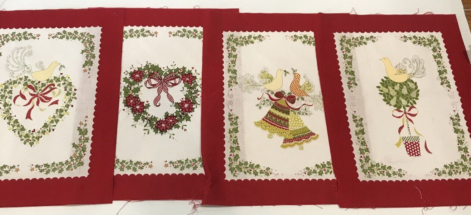 Lot of 4 Pre Cut Christmas Holiday Theme Quilting Squares Holly Birds