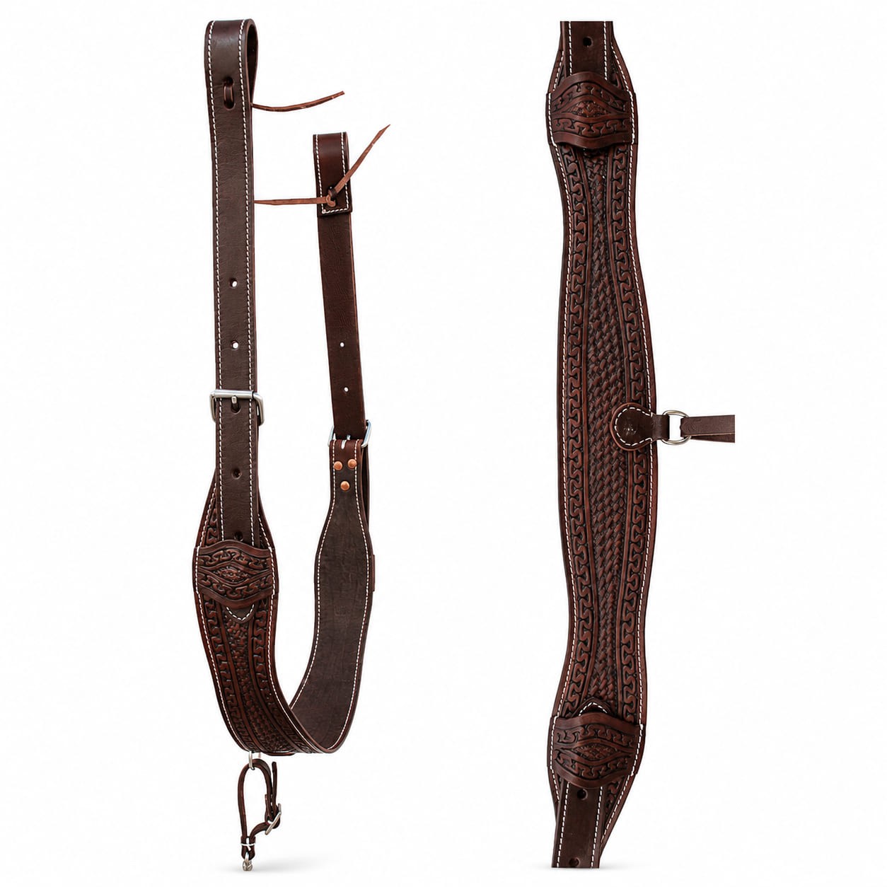 Horse Western Basket Weave Tooled Leather Rear Flank Saddle Cinch Billets 9779BR