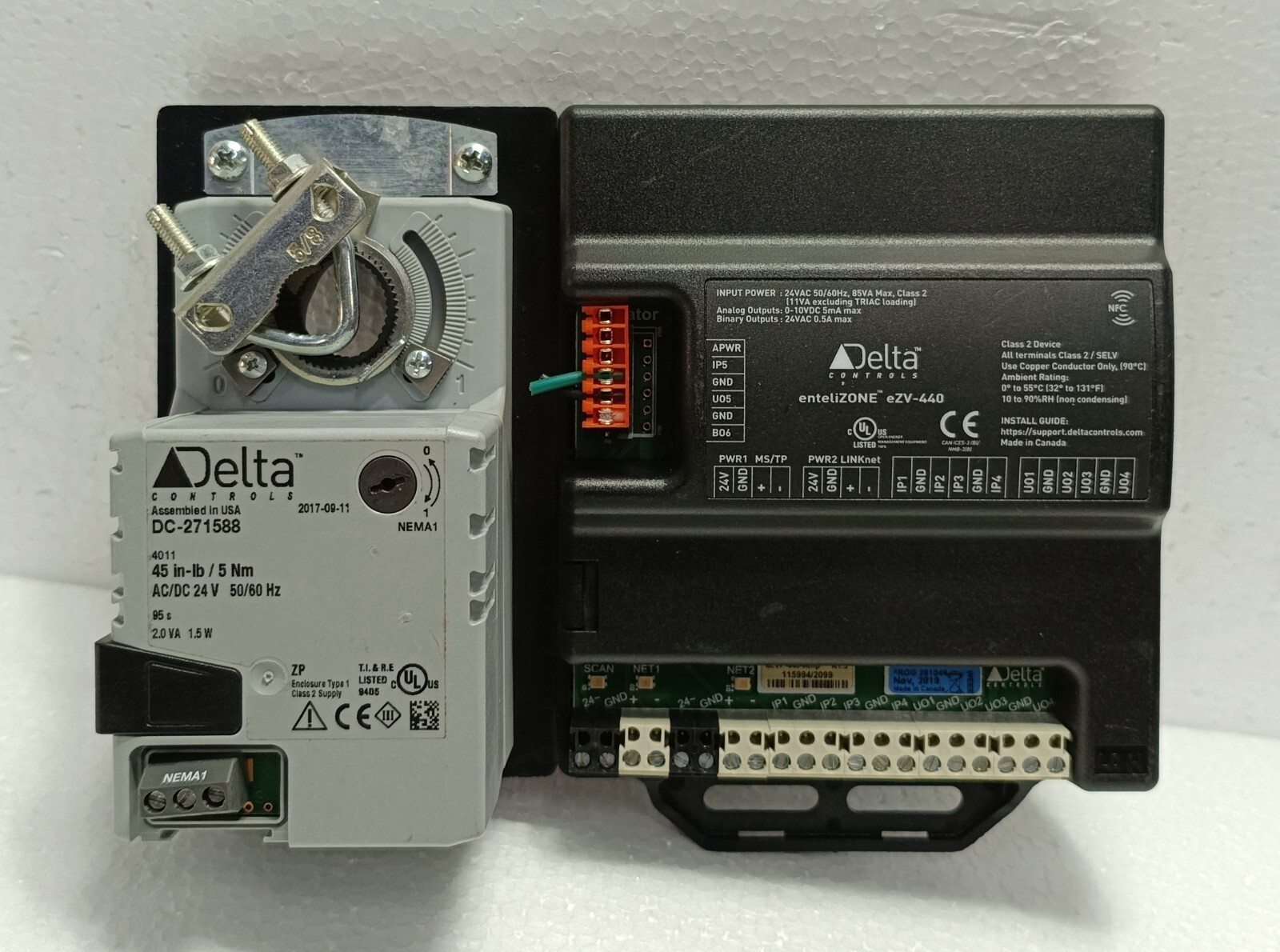 Delta eZV-440 VAV Controller + DC-271588 Damper Actuator | Used HVAC 24VAC