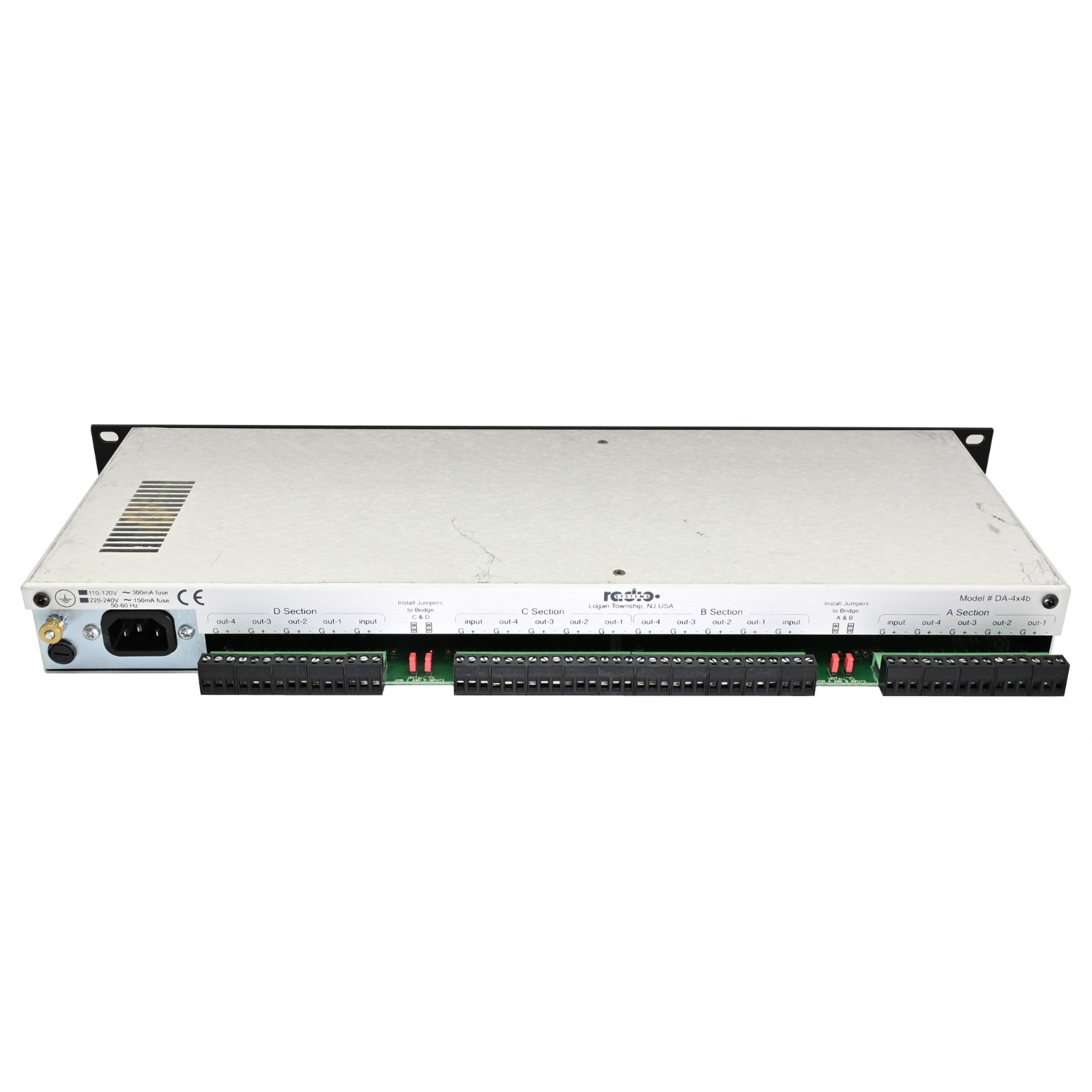 Radio Systems DA-4x4b 4x4 Balanced Audio Distribution Amplifier w/ Power Cable