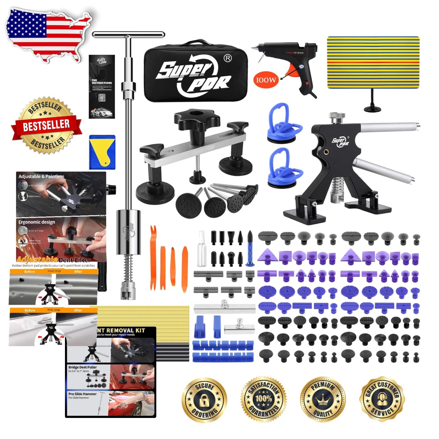 Professional Car Dent Removal Kit - 169pc Paintless Repair Tool, Save Money