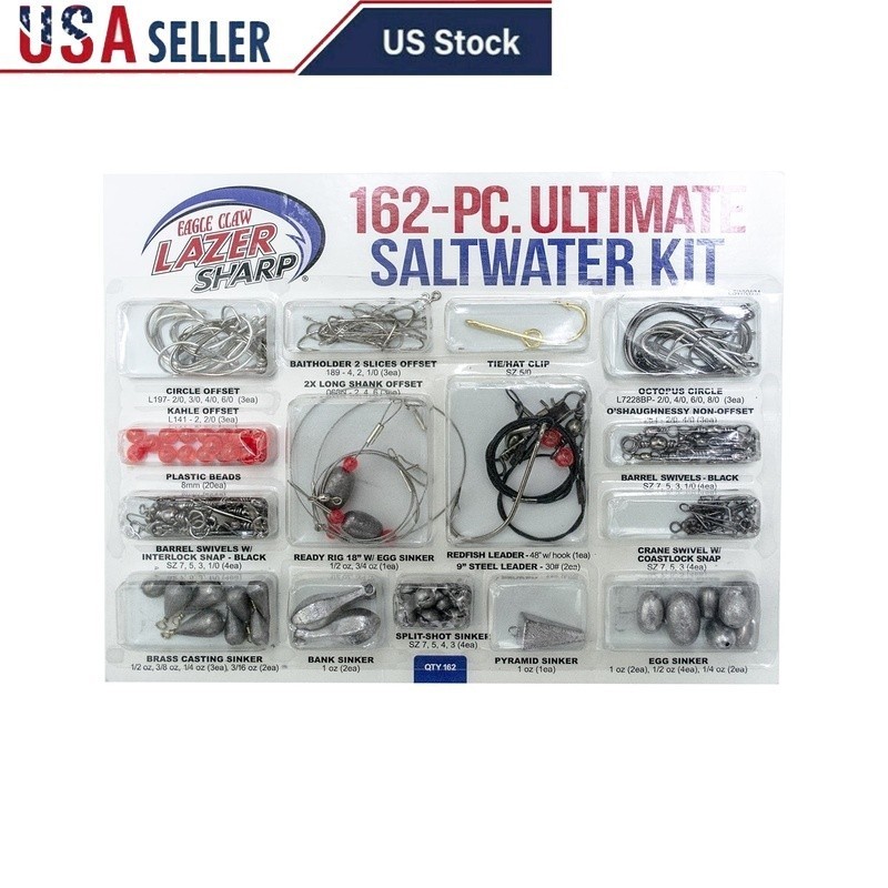 162 Piece Saltwater Terminal Tackle Kit Hooks Weights Swivels Fishing Rigs New