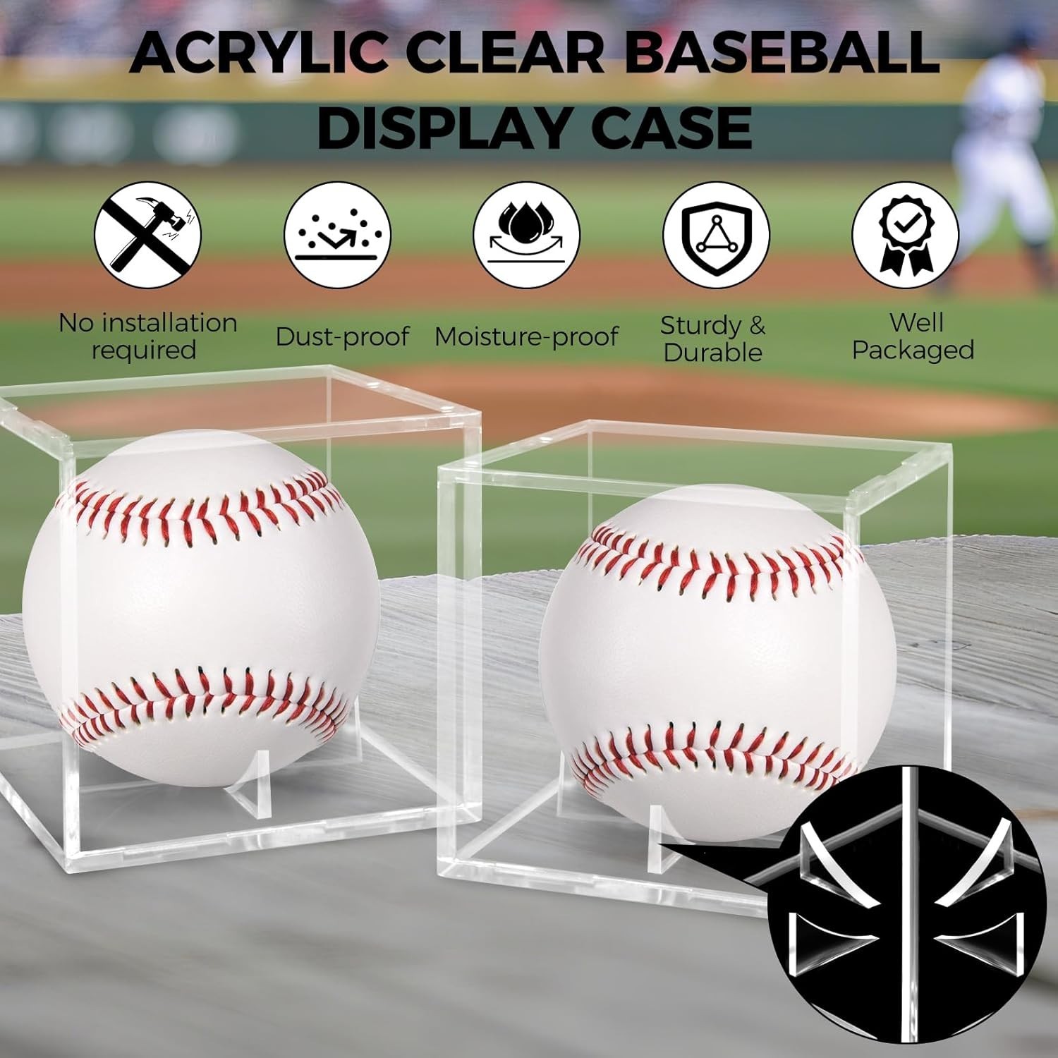 Durable Acrylic Baseball Display Cases: Stackable Design for Collectors (2 Pack)