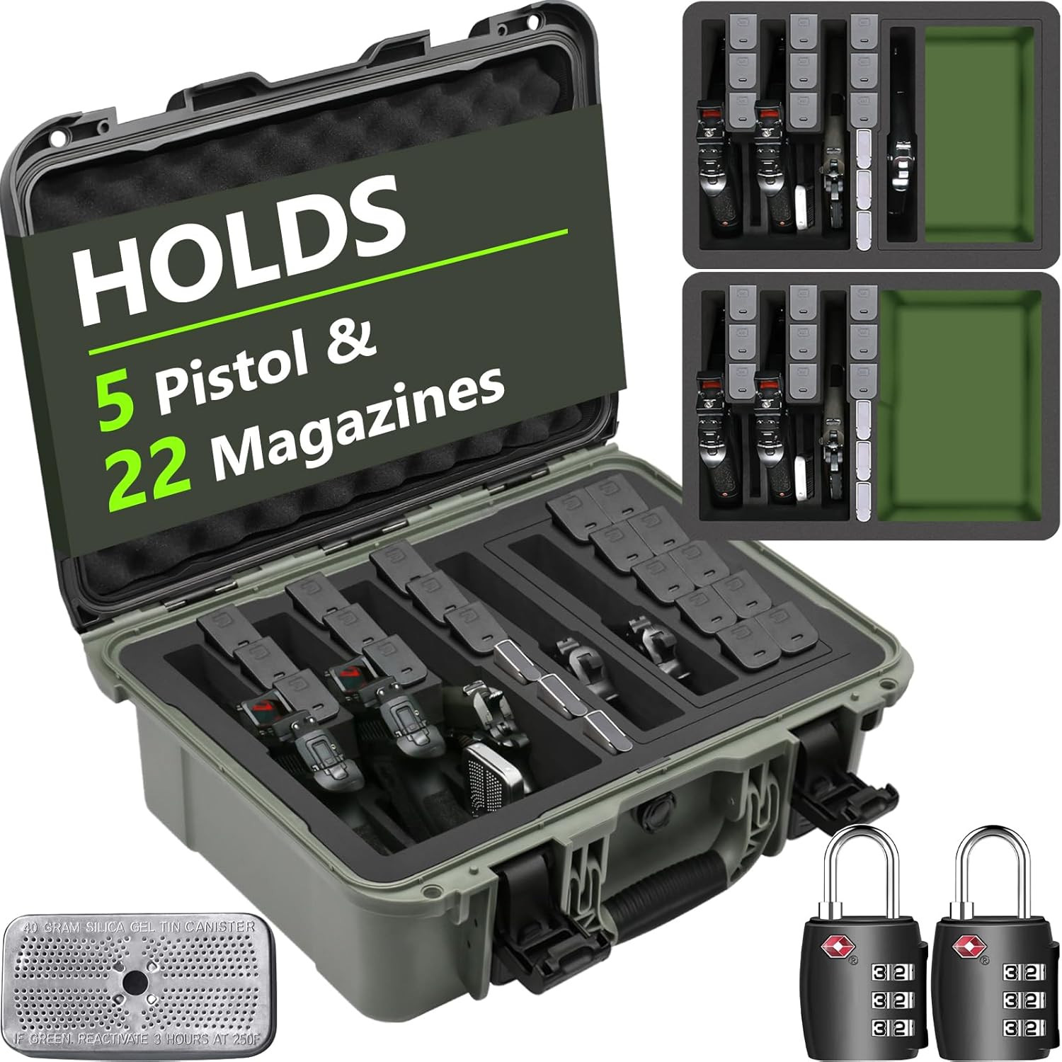 Pistol Gun Case for Multiple Handguns – TSA Approved Travel Pistol Case with 2 T