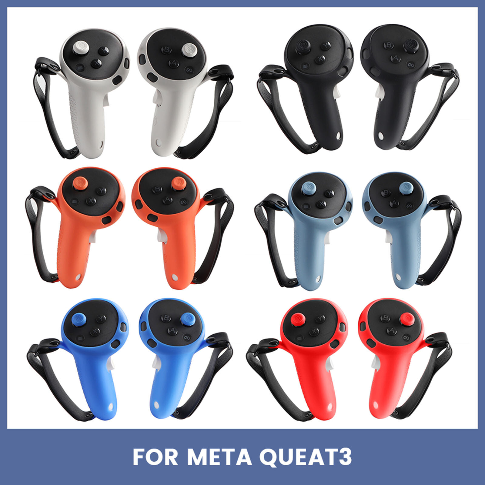 For Quest 3 VR Silicone Handle Grip Cover Controller Case Sleeve Hand Strap Set