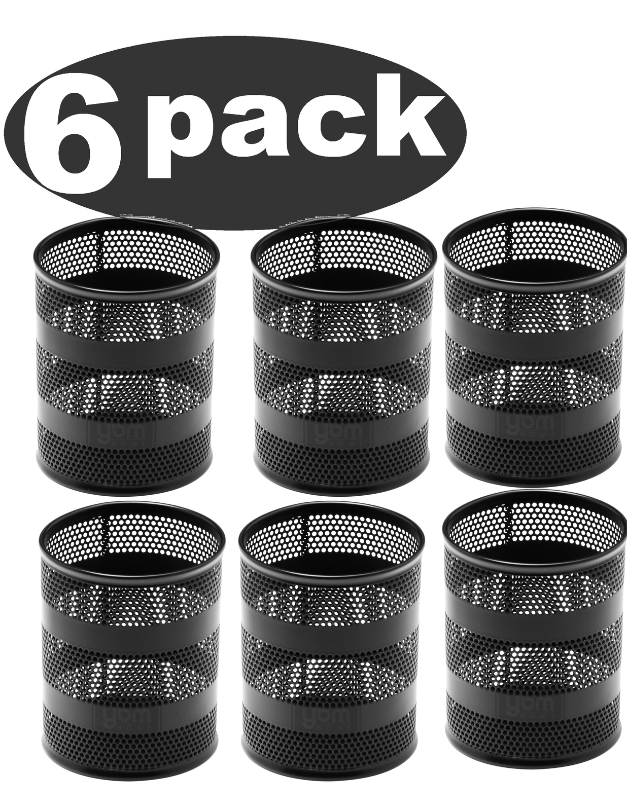 Ybm Home Round Desk Steel Mesh Pen Cup Black 3 in. x 3 in. x 5 in. H 6 Pack