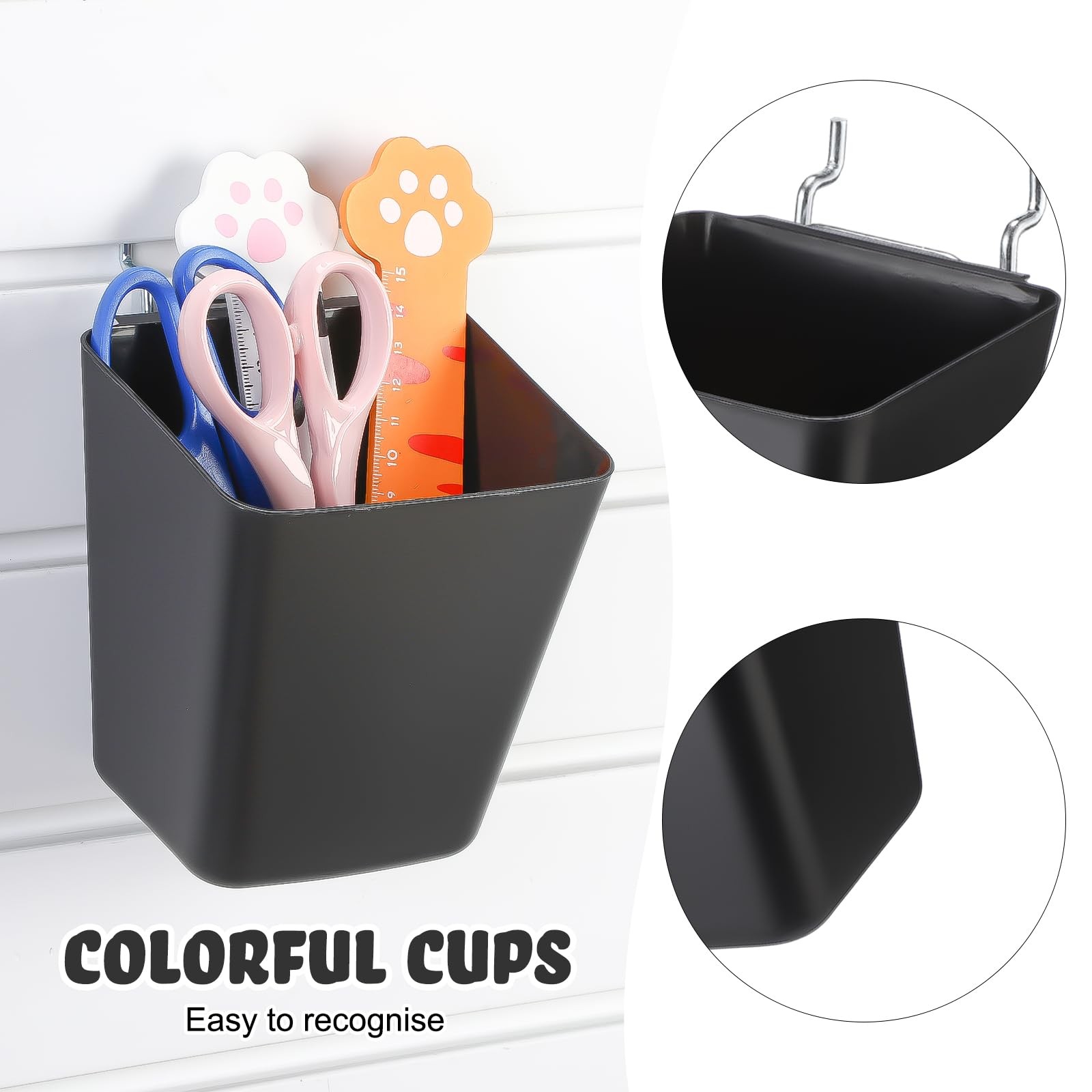 6 Pcs Slatwall Cups with Hook Loops Plastic Large Size Slatwall Bins Organize...