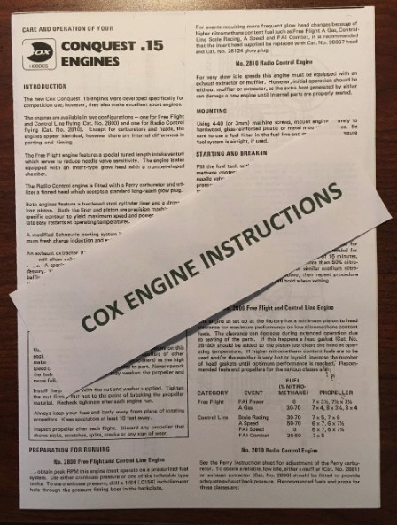 COX CONQUEST .15 INSTRUCTION MANUAL 2800 and 2810 ENGINES