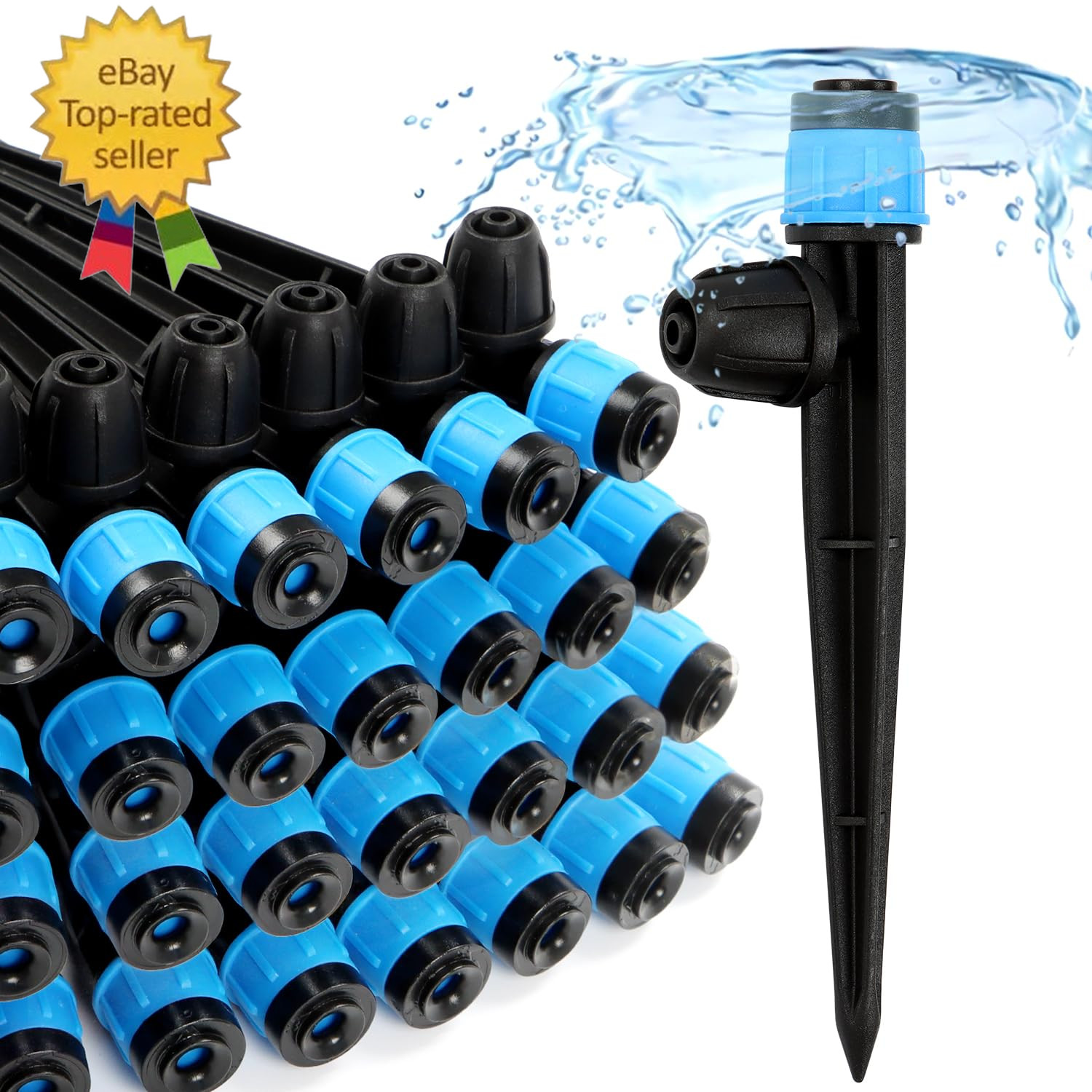 50Pcs Drip Emitters Fan Shape with Stake for 1/4" Irrigation Tubing, Adjustable