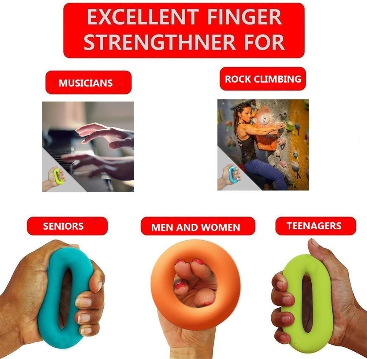 Silicone Grip Strength Trainer - Stress Relief & Forearm Exercise Rings