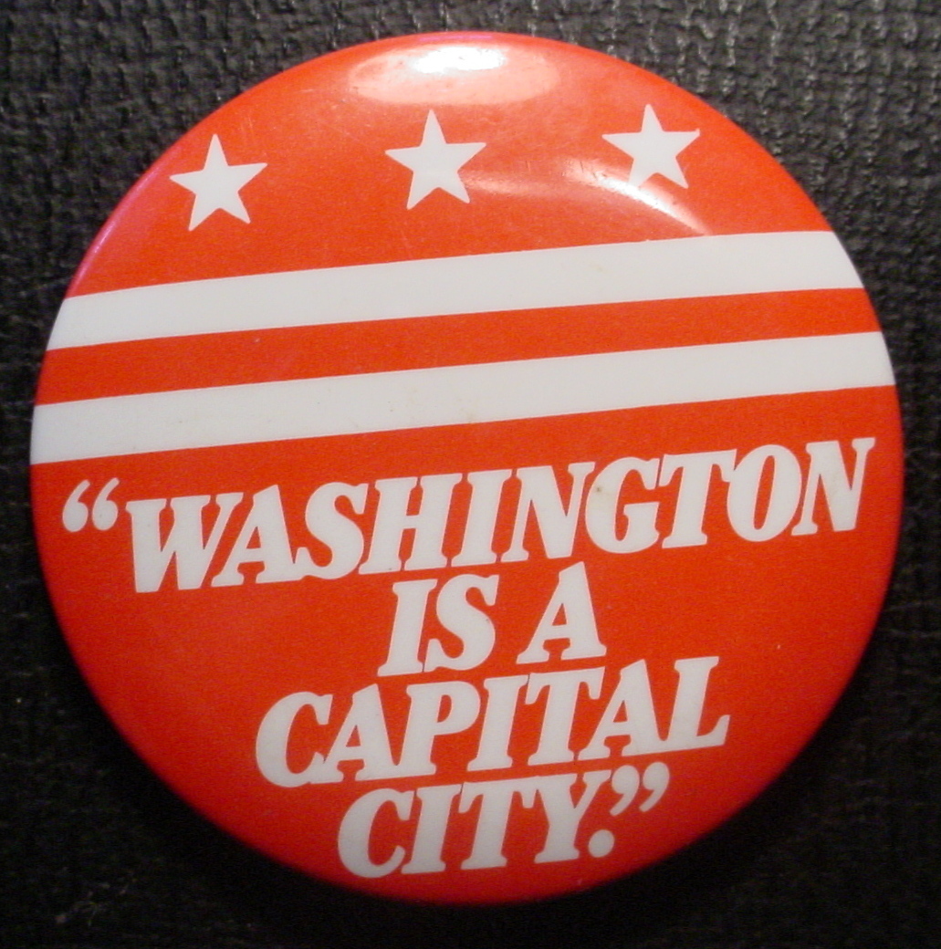 Political Washington is a Capital City WDC Pinback Pin Vintage Politics Slogan