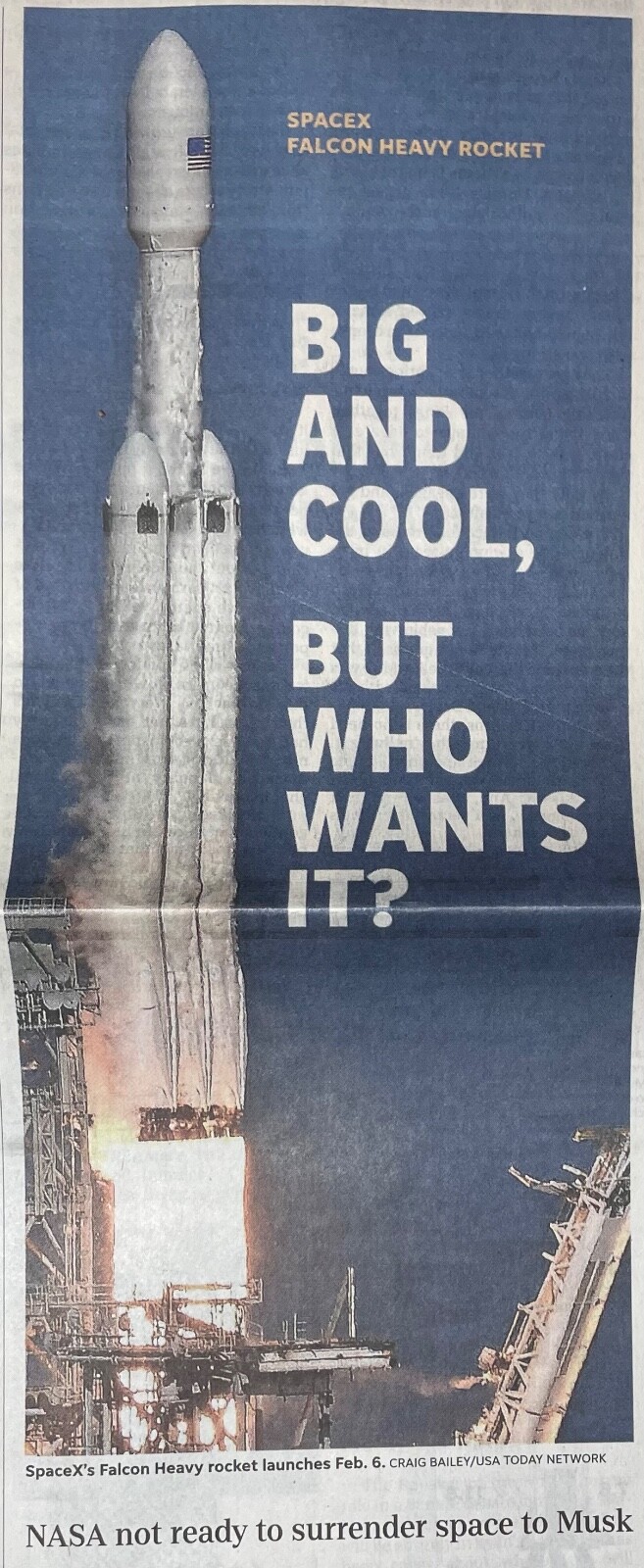 SPACEX FALCON HEAVY ROCKET 14FEB2018 USA TODAY NEWSPAPER WHO WANTS IT CHLOE KIM