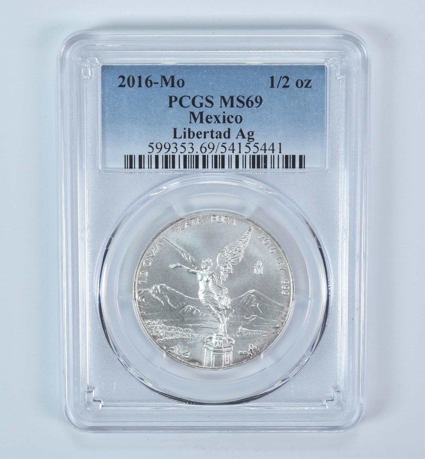 2016 Mo Mexico 1/2 Onza Silver Libertad MS69 PCGS Blue Label