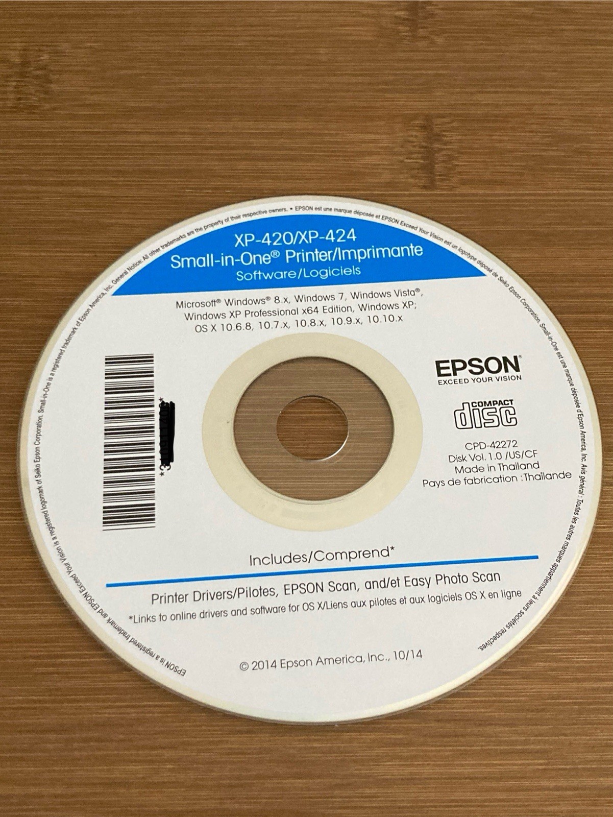 Original Epson Expression Home XP-420 XP-424 Driver Installation Disc Mac Window